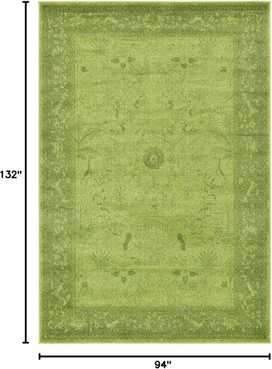 Green Floral Synthetic Rectangular Area Rug with Border Embellishment