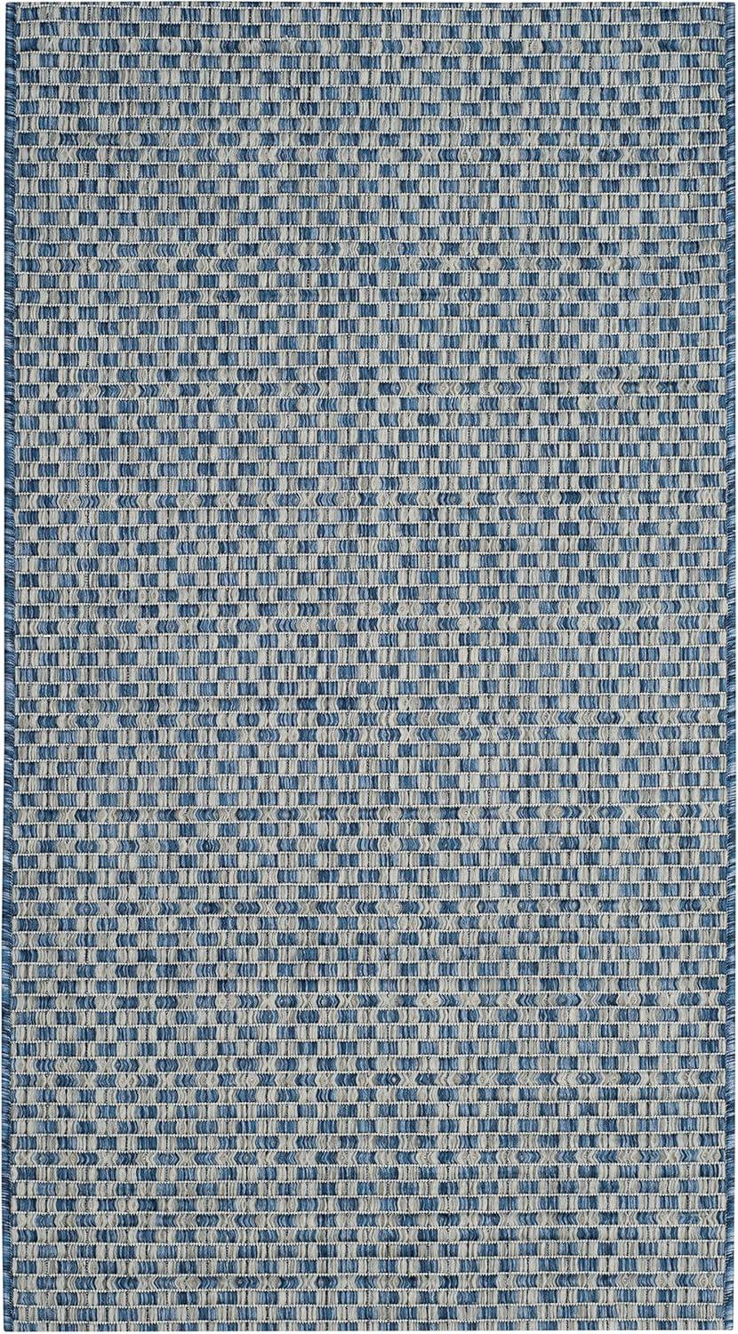 Blue and Light Grey Rectangular Synthetic Indoor/Outdoor Rug