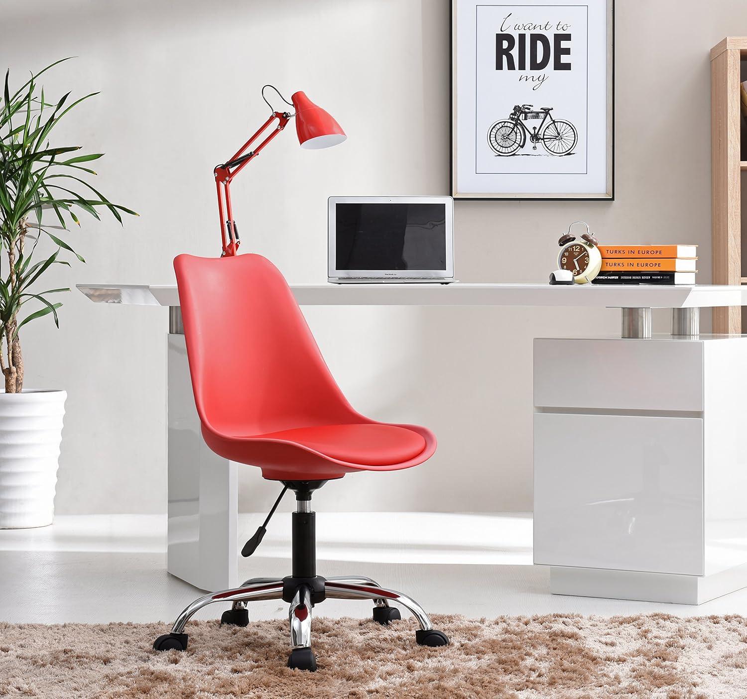 Hodedah Armless Faux Leather Office Chair with Seat Cushion in Red
