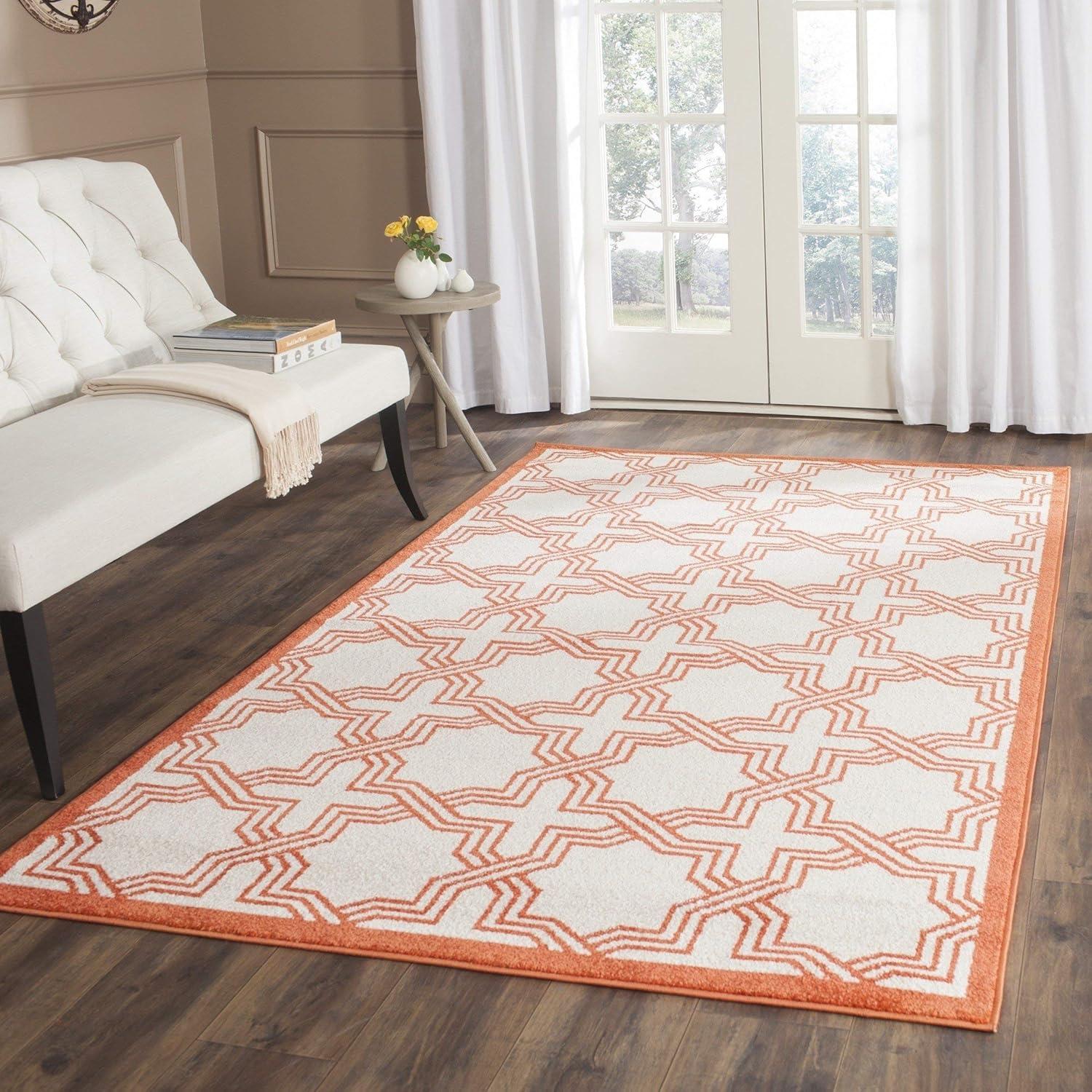 SAFAVIEH Amherst William Geometric Area Rug, Ivory/Orange, 5'3" x 8'