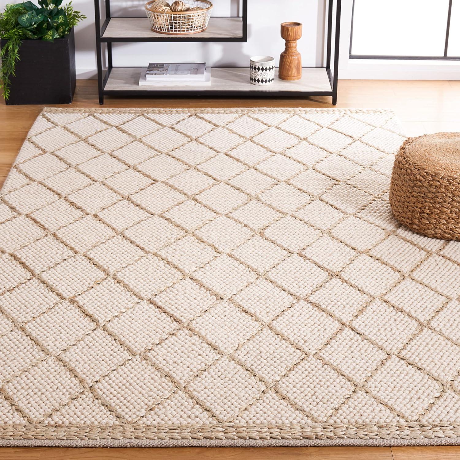 Ivory and Natural Flat Woven Wool Area Rug 9' x 12'