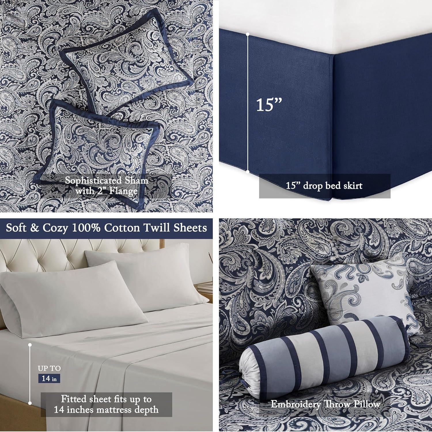 Madison Park Aubrey 12 Piece Comforter Set with Cotton Bed Sheets