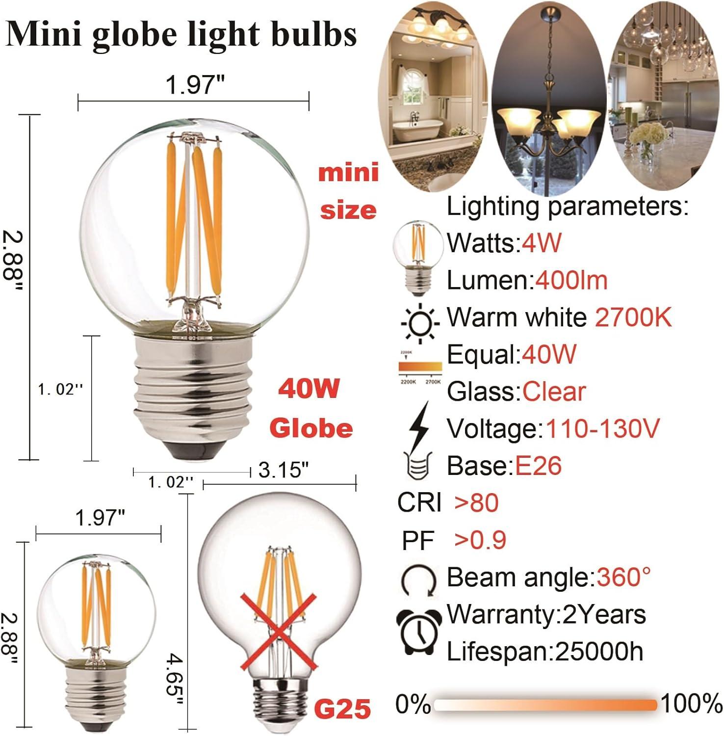 Dimmable White LED Edison Globe Bulbs 6-Pack