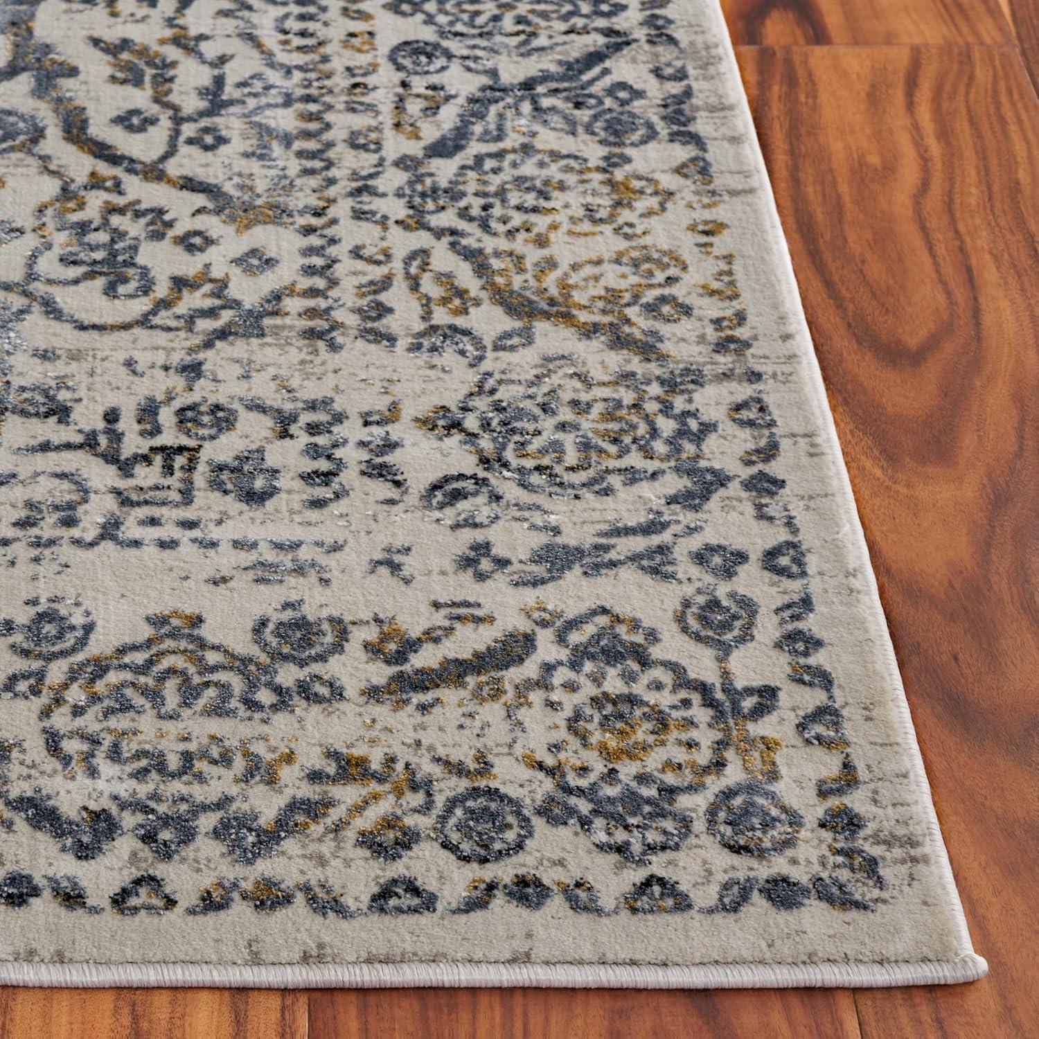 SAFAVIEH Princeton Xavier Floral Bordered Area Rug, Cream/Slate, 5'1" x 7'6"