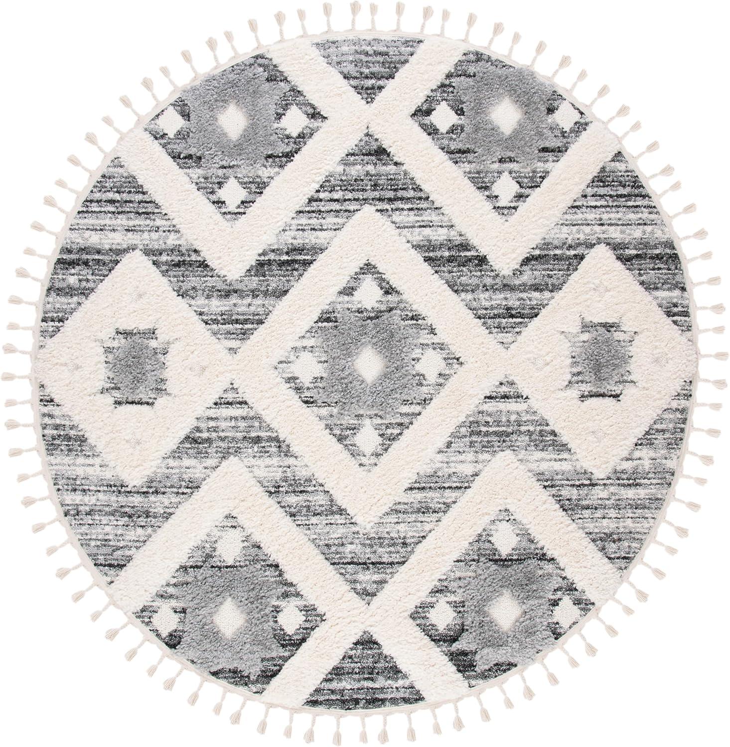 Moroccan Tassel Shag MTS664 Power Loomed Indoor Area Rug - Grey/Ivory - 8' Round - Safavieh