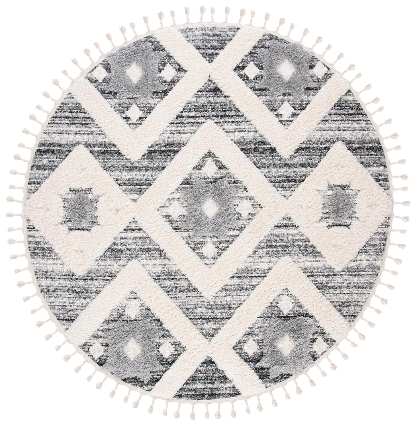 Moroccan Tassel Shag MTS664 Power Loomed Indoor Area Rug - Grey/Ivory - 8' Round - Safavieh