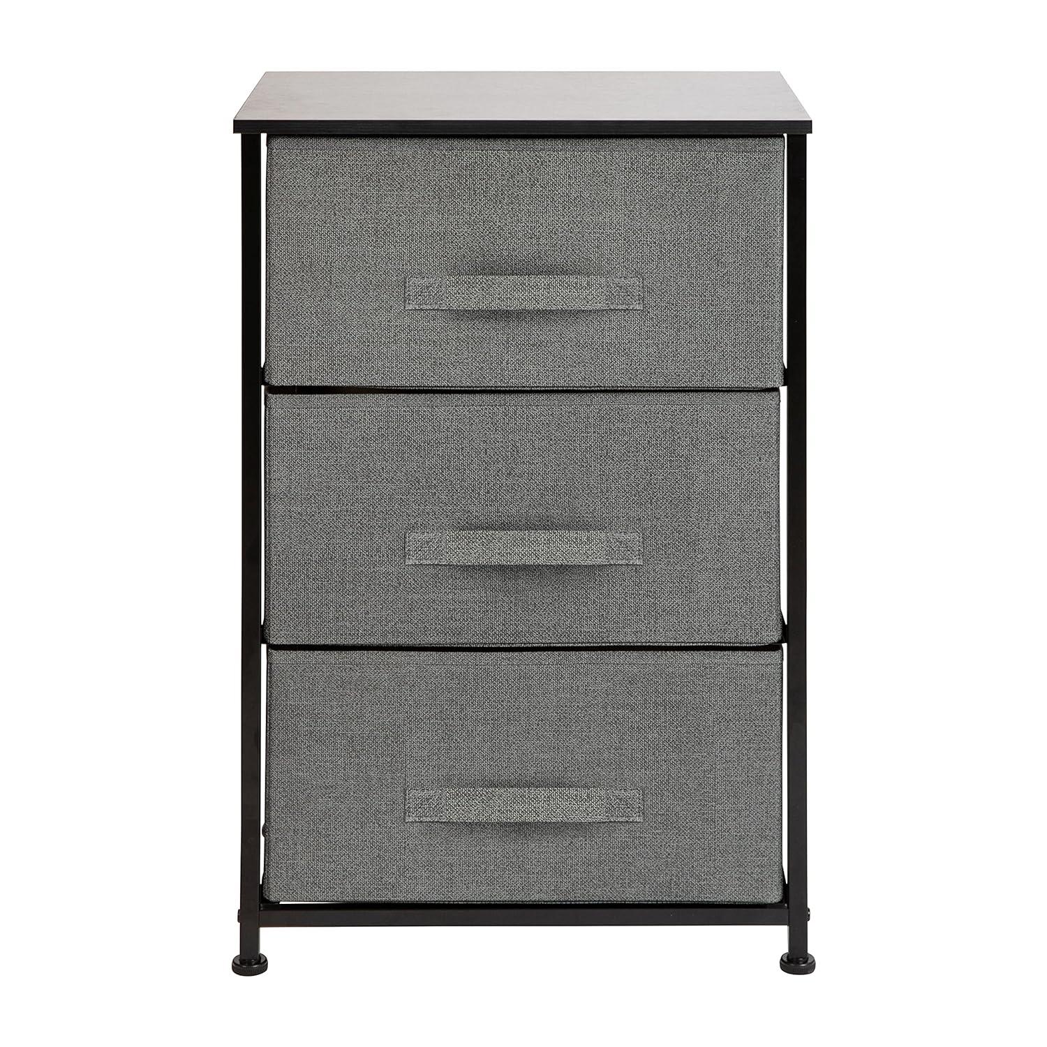 Flash Furniture Malone 3 Drawer Vertical Storage Dresser with Wood Top & Fabric Pull Drawers