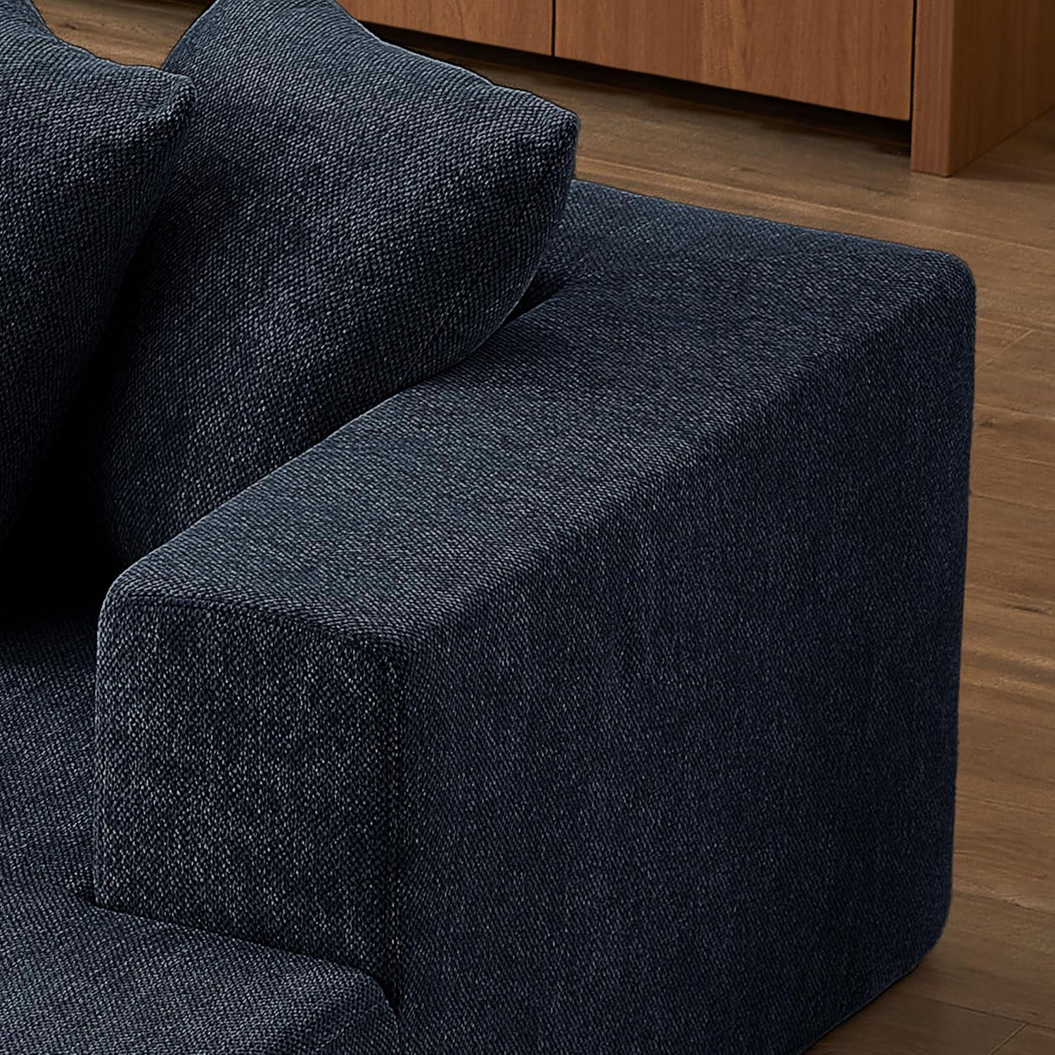 Minimalist Interior Sofa, Upholstered L Shape Cloud Couch, Chenille Modular Sofa Couch with Pillows for Living Room Apartment Studio/No Assembly Require-Left Facing Chaise(Blue)