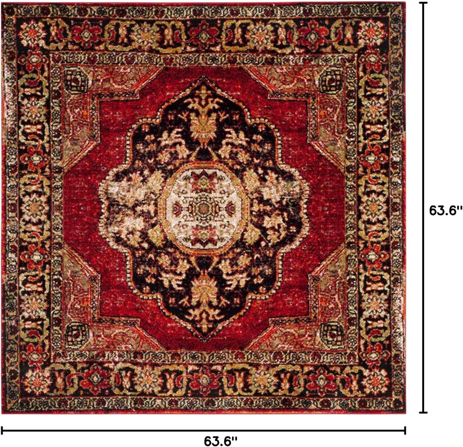 Vintage Red Floral High Pile Synthetic Area Rug