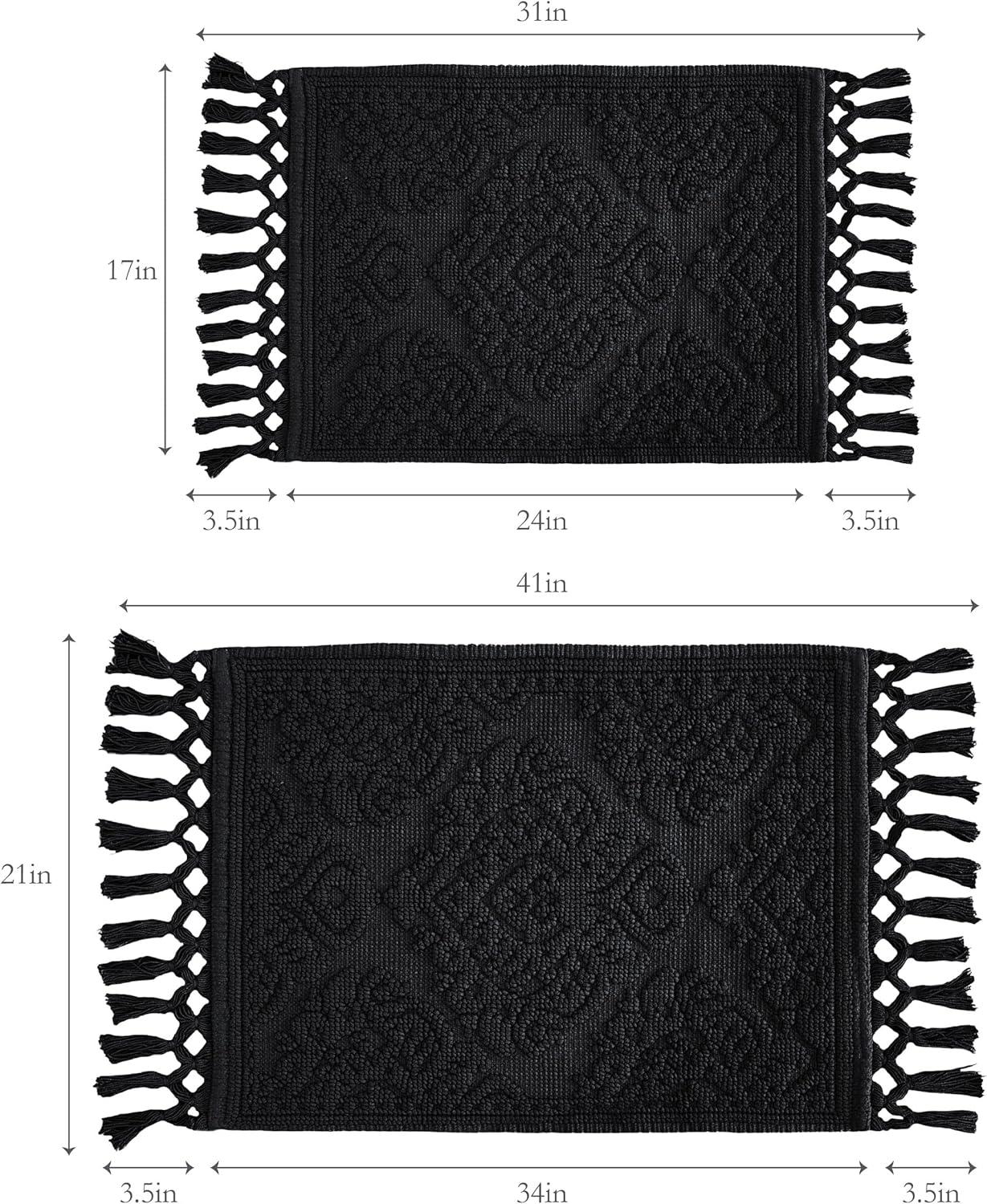 Jean Pierre Ricardo Cotton Fringe 2-Piece Bath Rug Set, Black