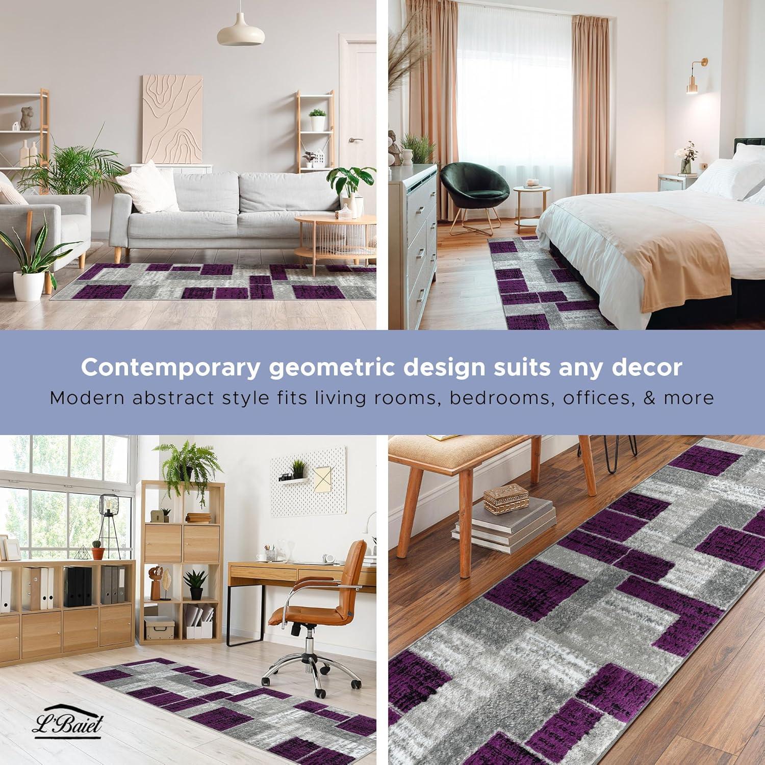 Alfombra Rectangular Geométrica Púrpura Verena de 5' x 7' para Entrada, Sala de Estar, Comedor, etc.