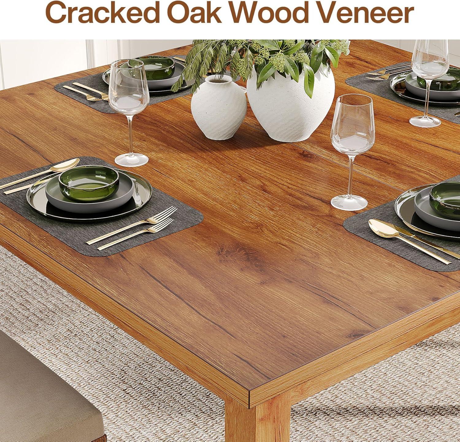 Rustic Brown Oak Square Farmhouse Dining Table