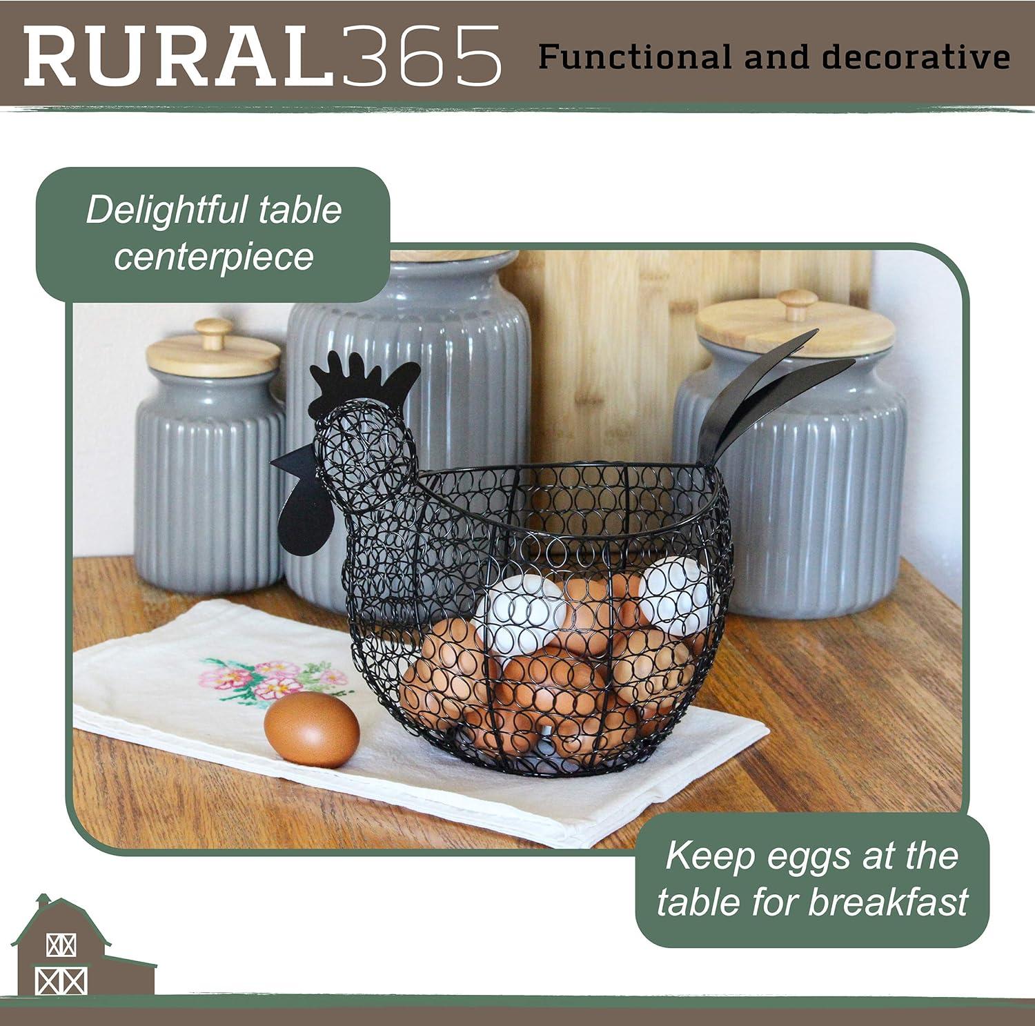 Rural365 Black Metal Chicken Egg Basket - Rustic Decor Chicken Basket Egg Holder