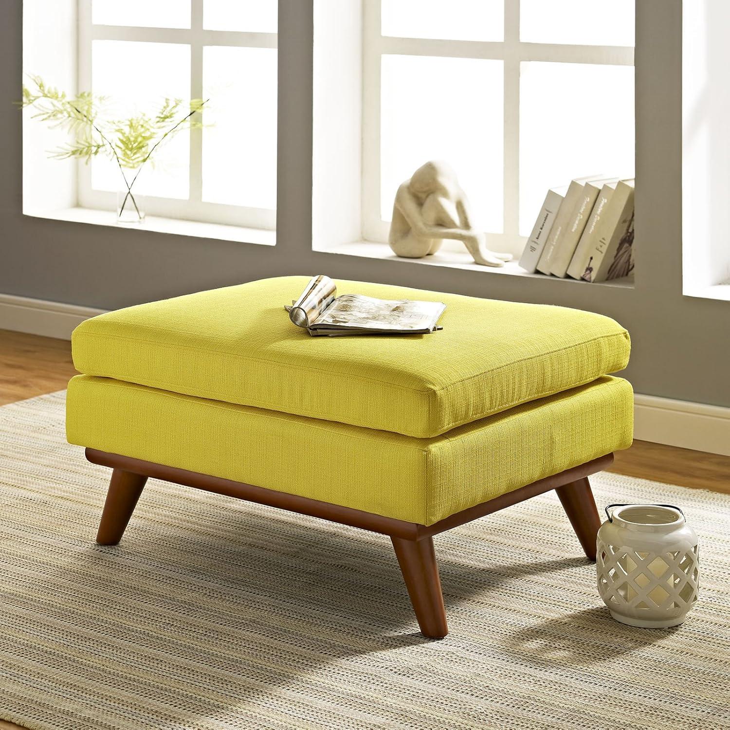 Modway Engage Upholstered Polyester Fabric and Wood Ottoman in Sunny Yellow