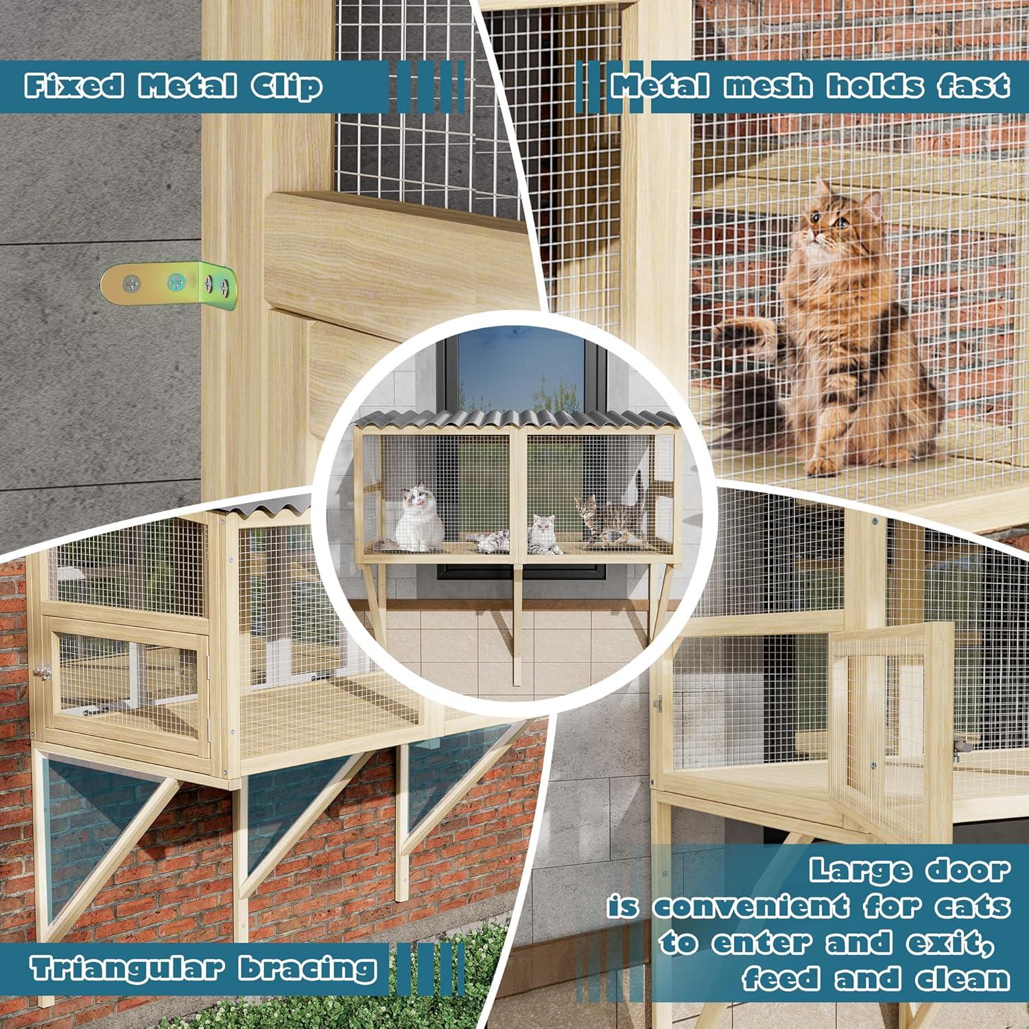 Tucker Murphy Pet™ Cat Catio,Cat Window Perch for Large Indoor Cats - Expandable Wooden Cat Window Box Enclosure for Multi Cats,