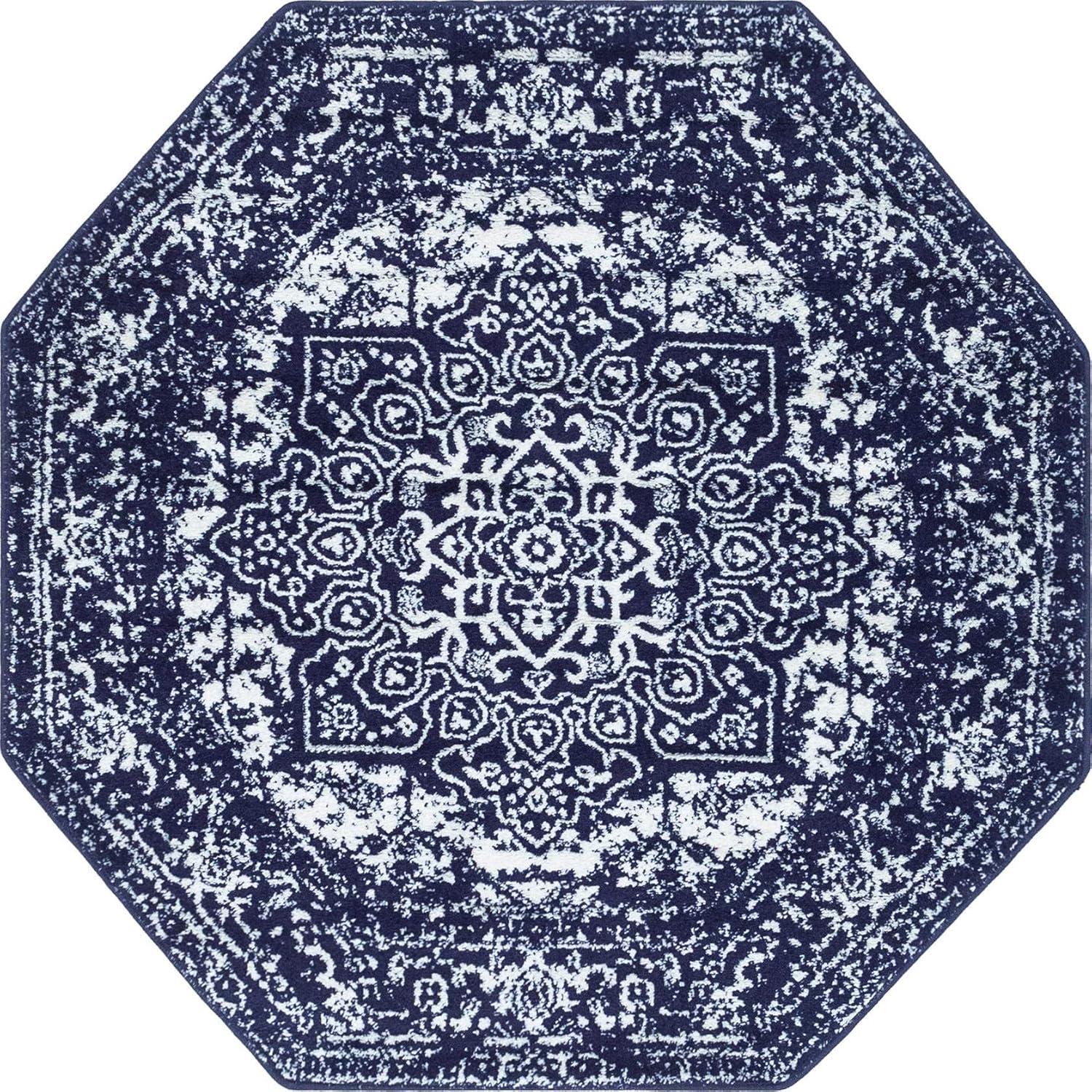 Unique Loom 5' 3 x 5' 3 Octagon Navy Blue Richmond Medallion Area Rug