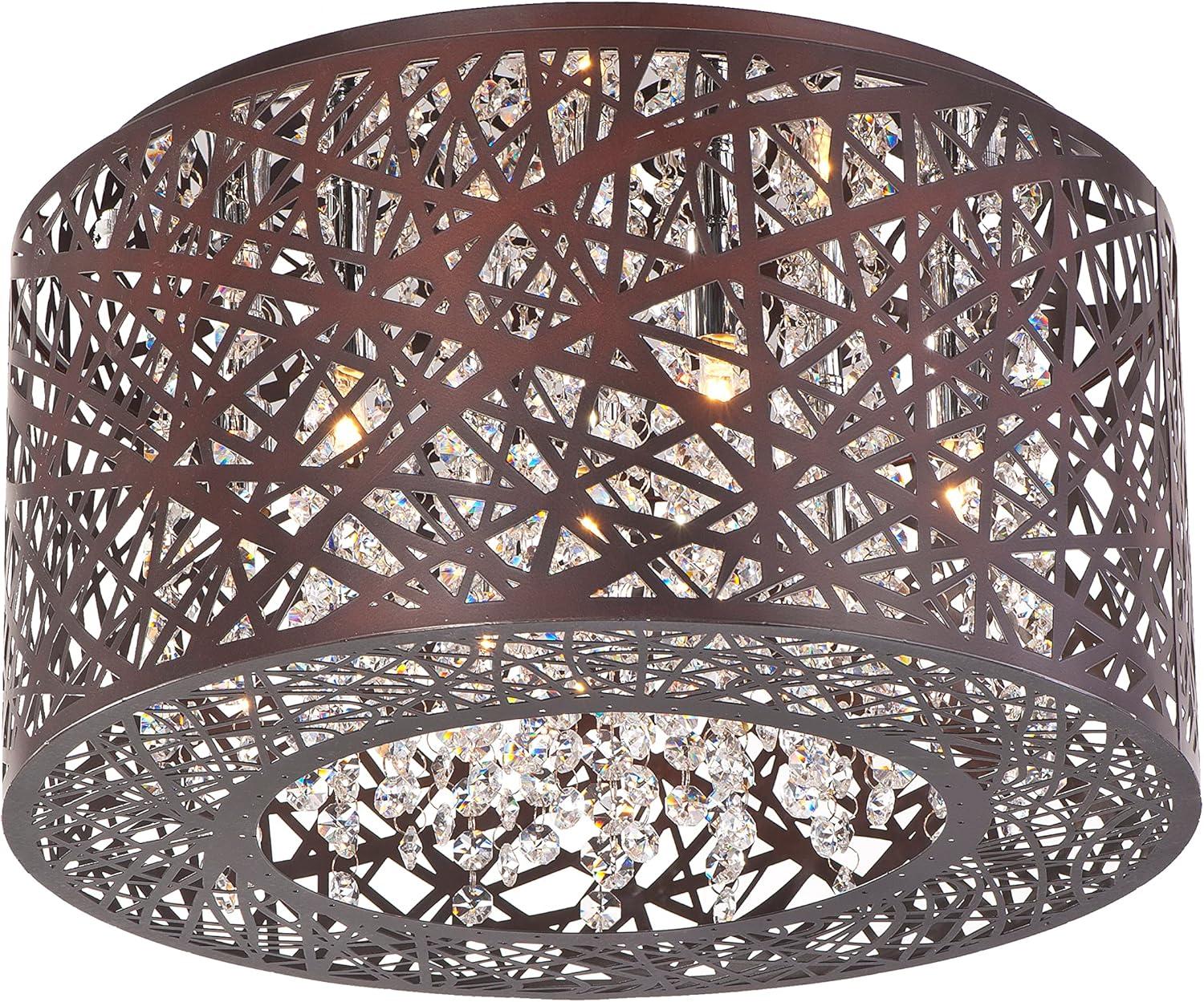 ET2 E21300-10BZ Inca 7 Light Bronze Flush Mount Ceiling Light in Without Bulb, Cognac - 16 in.