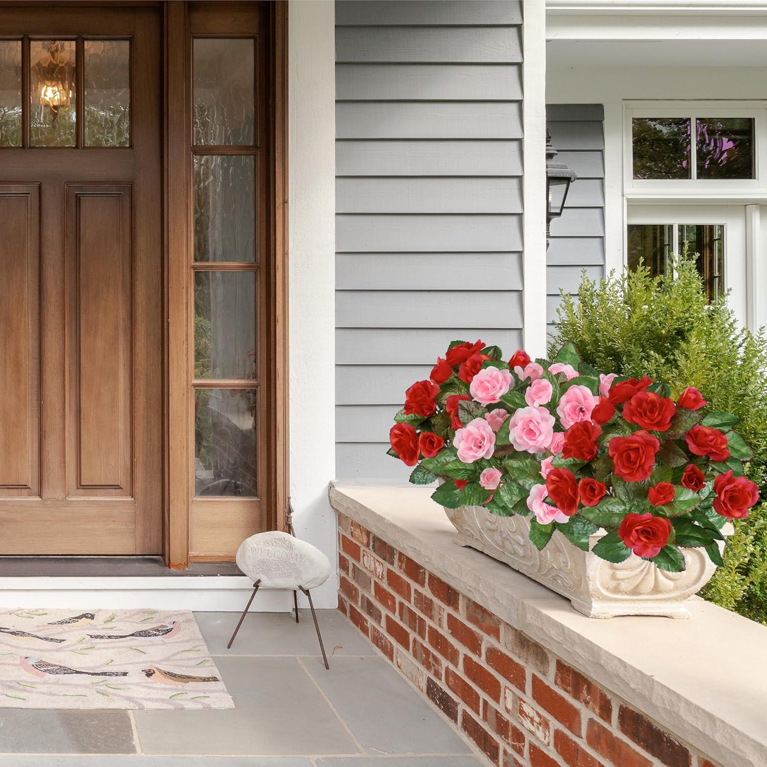 Collections Etc Floral Rose Bushes - Set of 3 Pink