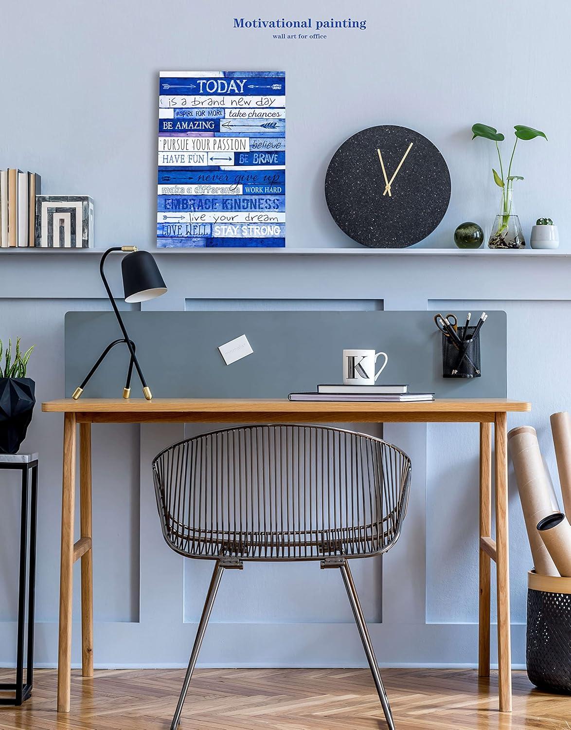 Inspirational Wall Art for Office Motivational Poster Quotes Blue Wall Decor Canvas Prints Framed Positive Affirmations Wall Decor for Room Modern Words \u200bArtwork 12x16