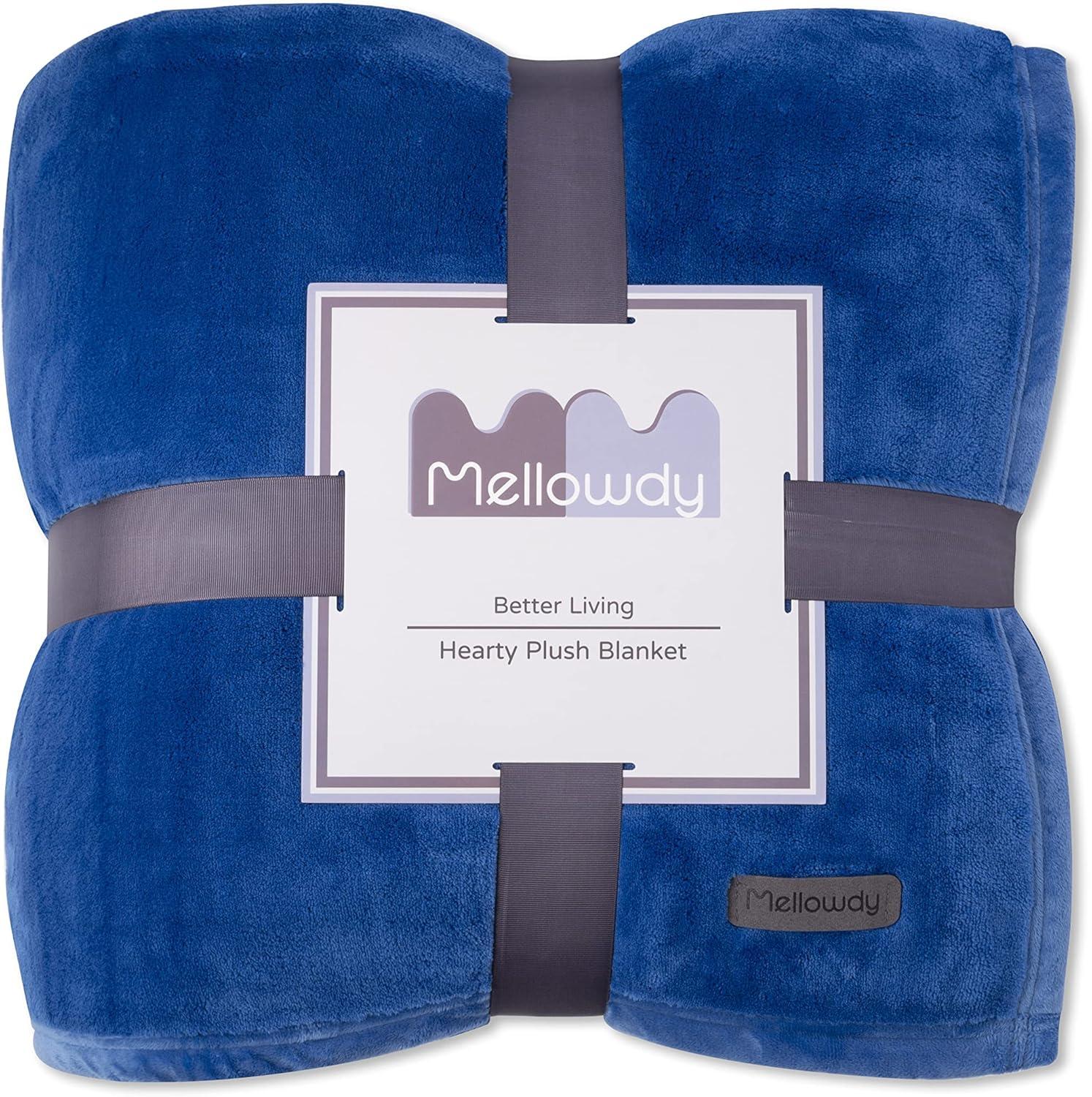 Sapphire Blue Twin Plush Flannel Blanket with Velvety Binding