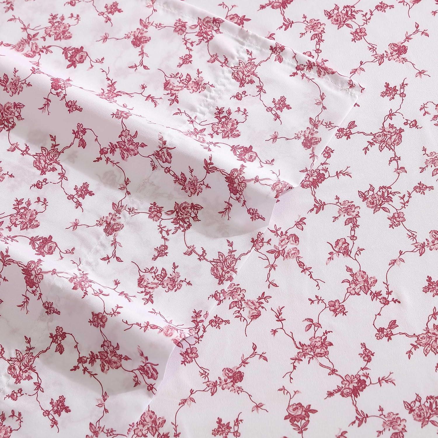 King White and Pink Floral Microfiber Sheet Set