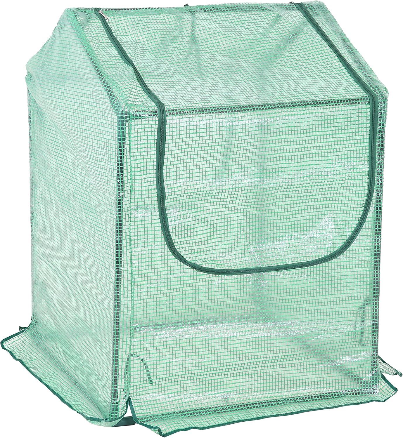 Sunnydaze Mini Greenhouse with 2 Zippered Side Doors - 2' x 2' - Green