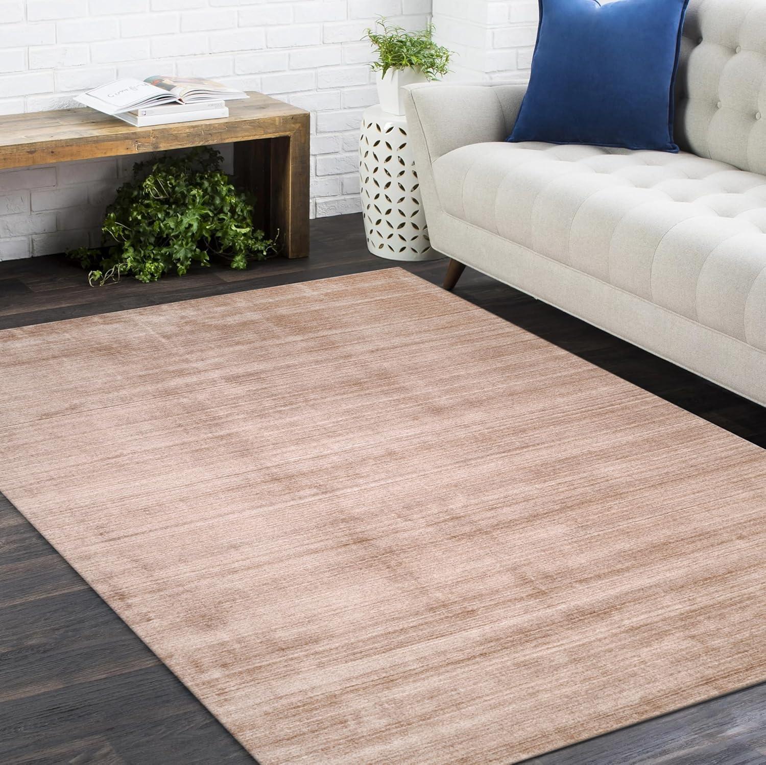 Solo Harbor Hand-Knotted Caramel Stripe Wool-Viscose 9' x 12' Area Rug