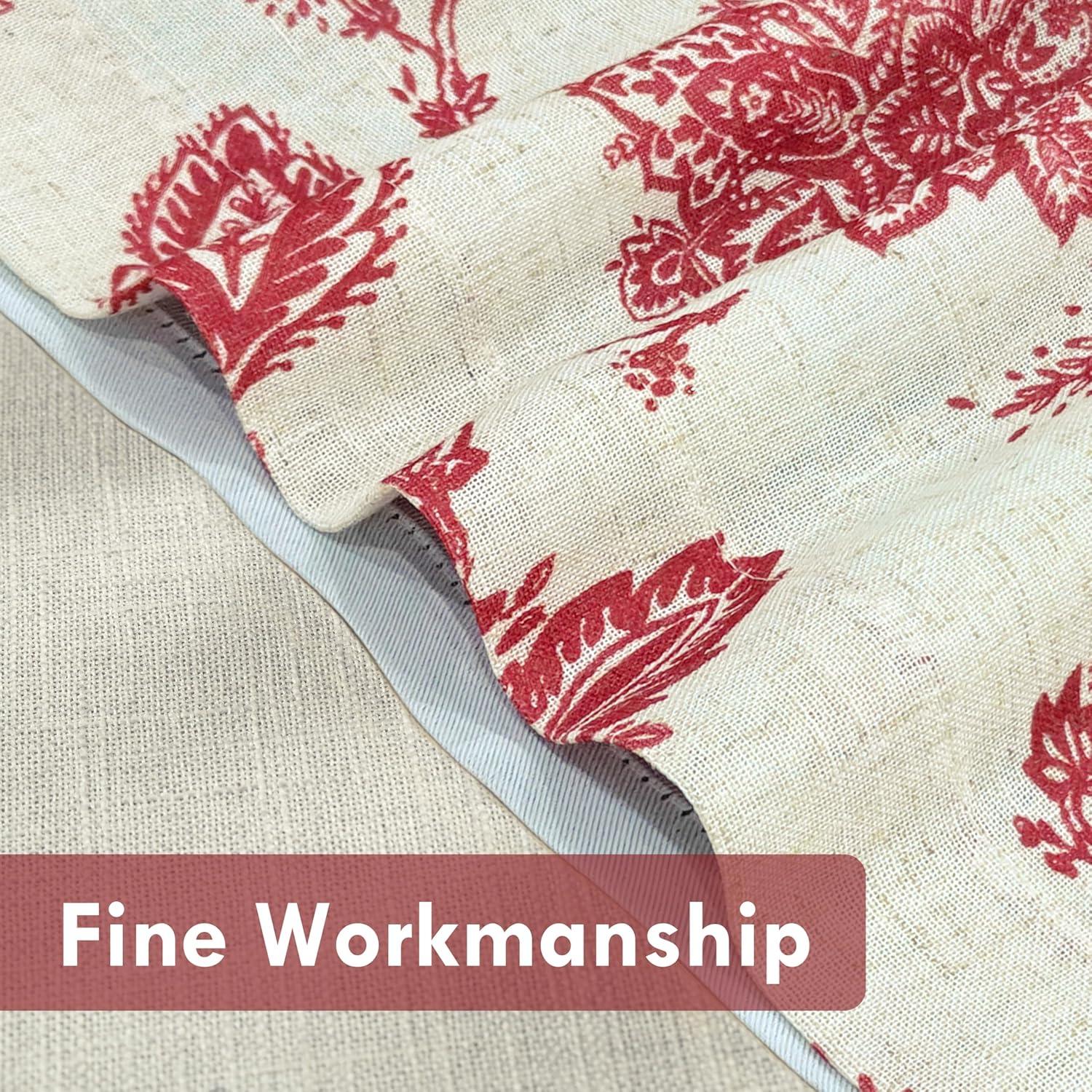 DriftAway Freda Jacobean Floral Linen Blend Blackout Thermal Insulated Energy Saving Privacy Window Curtain Valance Rod Pocket 2 Layers Single 52 Inch by 18 Inch plus 2 Inch Header Red Beige