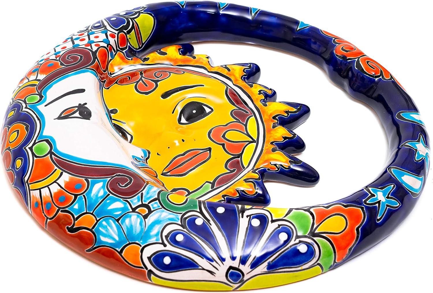 Odran Handmade Mexican Talavera Large Ceramic Eclipse Wall Art Sun Moon Decor