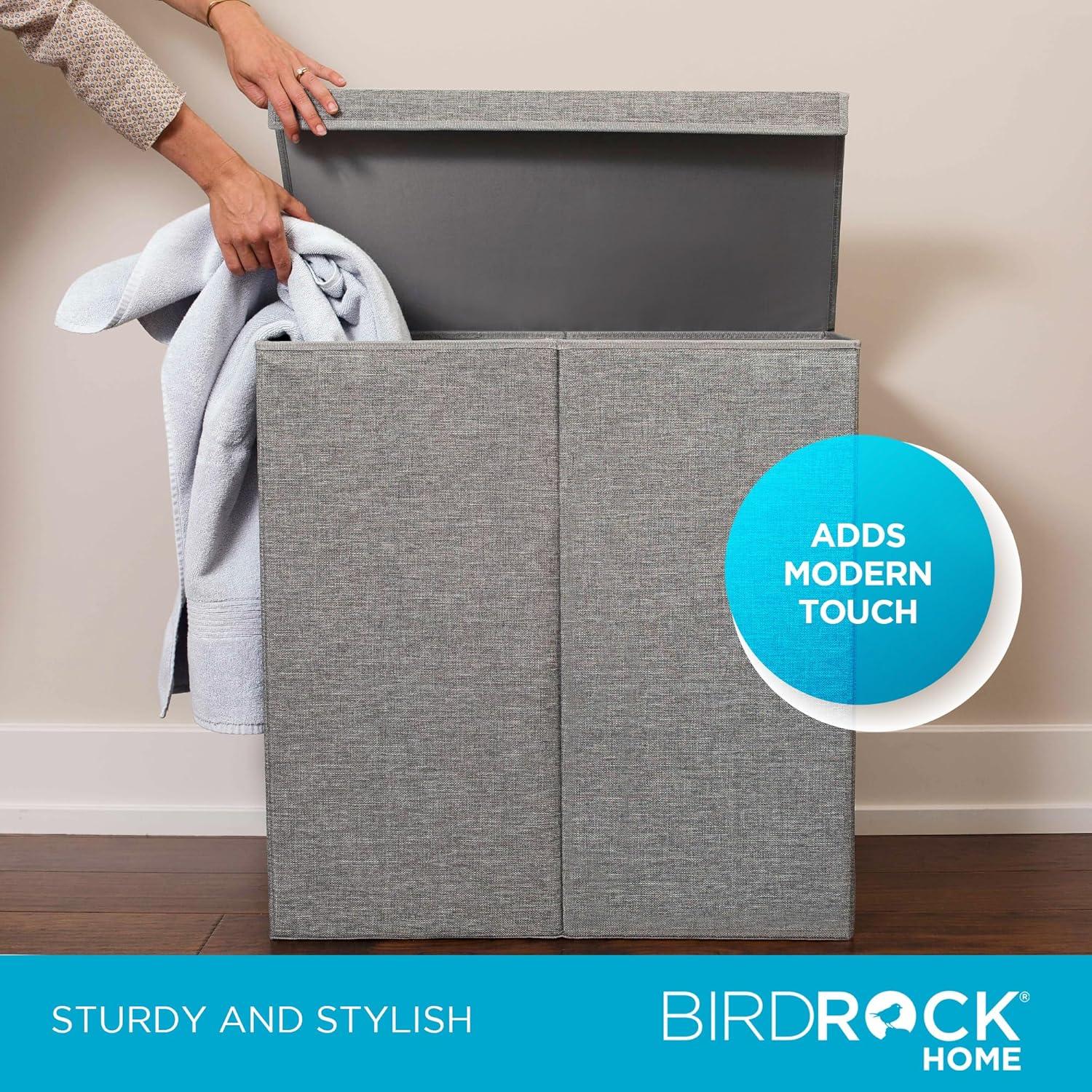 BirdRock Home Double Linen Laundry Hamper with Lid and Removable Liners - Grey