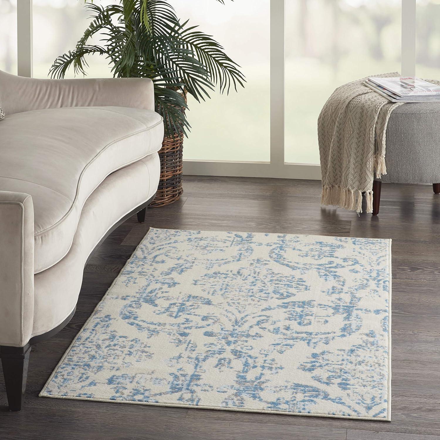 Jubilant JUB09 Area Rug Farmhouse Vintage Damask By Nourison Ivory Blue 3' x 5'