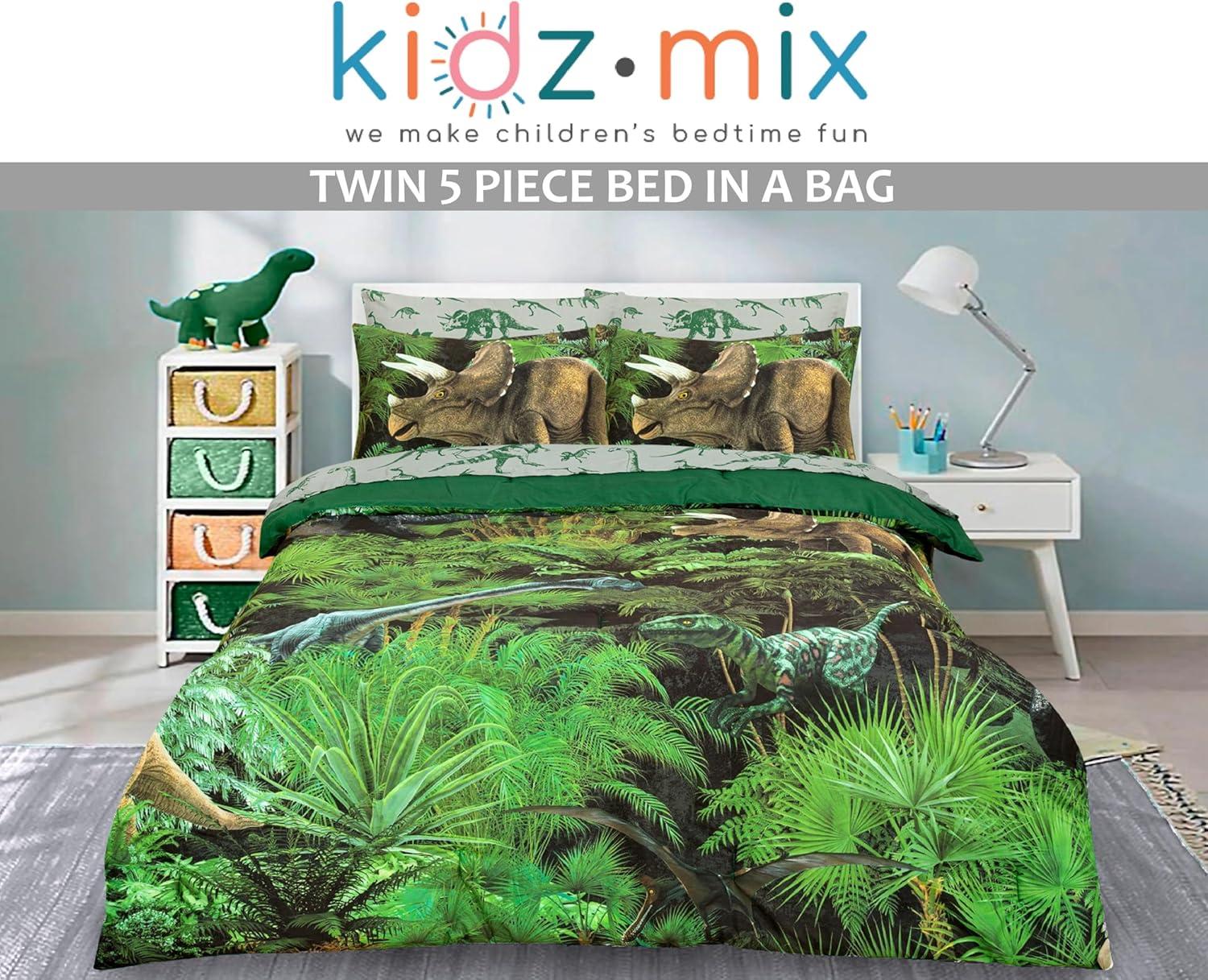 Twin Green Dinosaur Forest Microfiber Bed Set