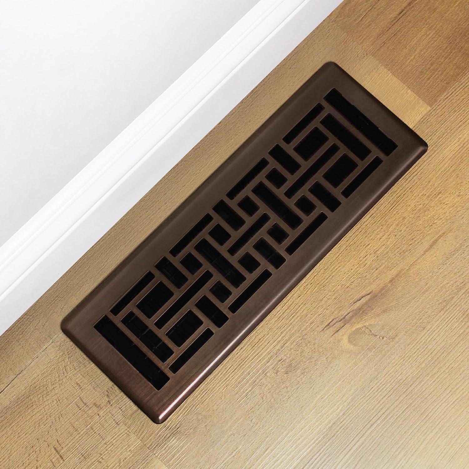 Decor Grates 4" x 14" Oriental Design Steel Plated Rubbed Bronze Floor Register