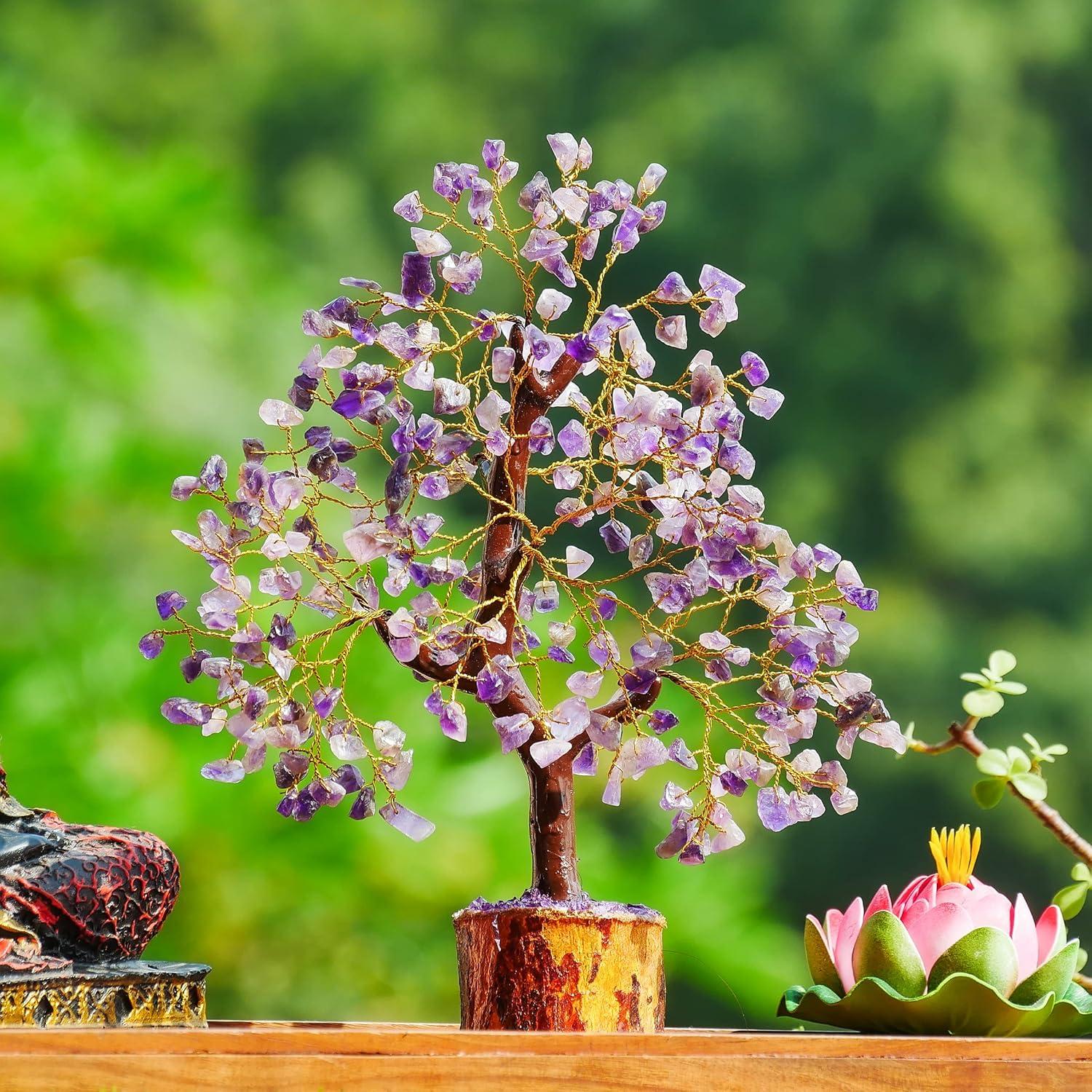 Amethyst Chakra Tree of Life - Crystal Tree for Positive Energy, Feng Shui Decor - Handmade Gemstone Tree, Good Luck Money Bonsai, Purple Healing Crystals, Meditation Stone, Spiritual Mystical Gift