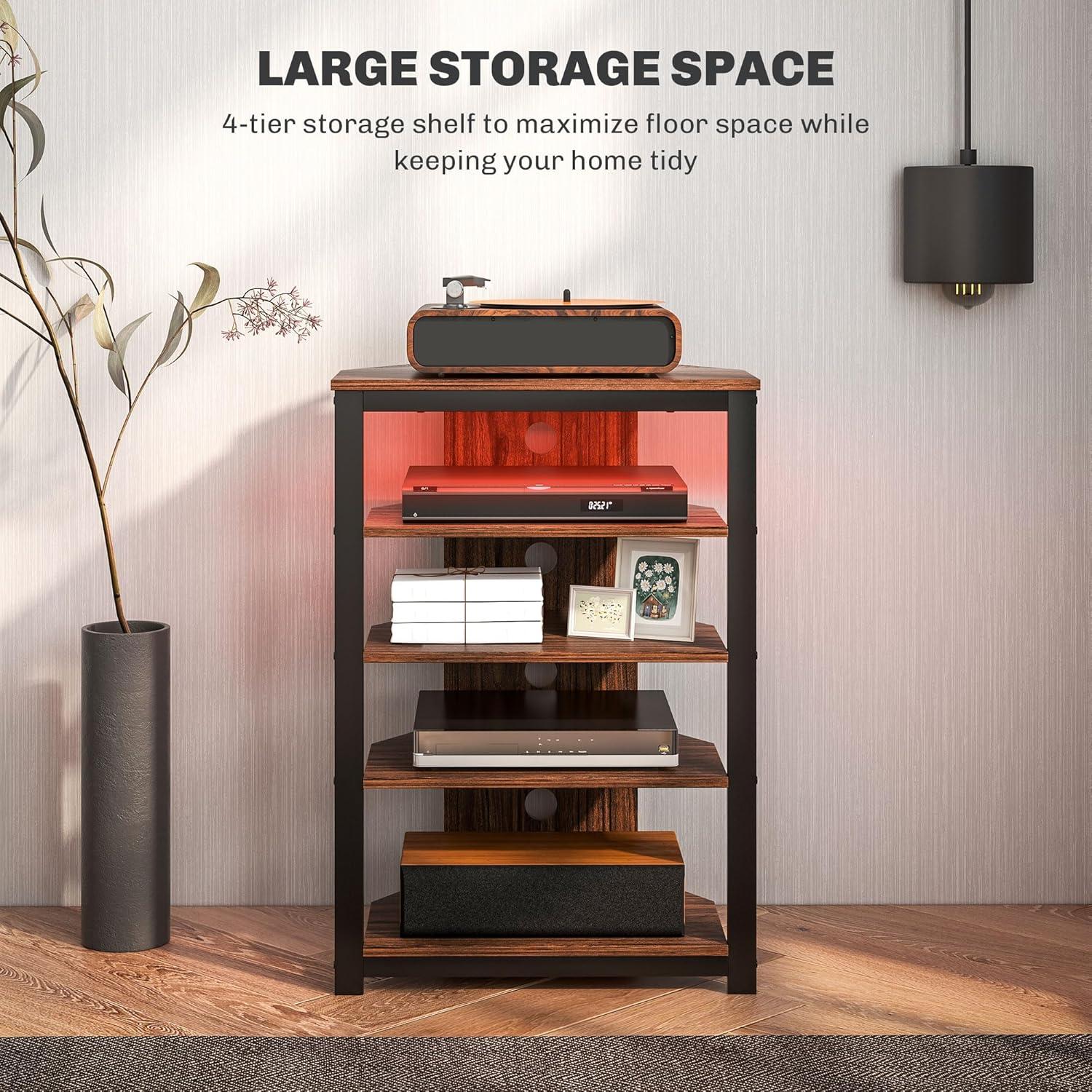 Kadyn Led Tv Stand, Entertainment Center With Storage Shelves And Steel Frame For Living Room, Brown