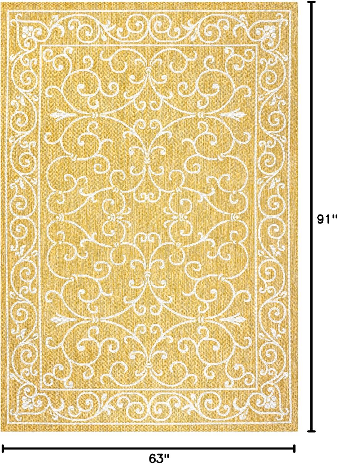 5' x 8' Charleston Vintage Filigree Textured Weave Indoor/Outdoor Area Rug, Yellow/Cream - JONATHAN Y