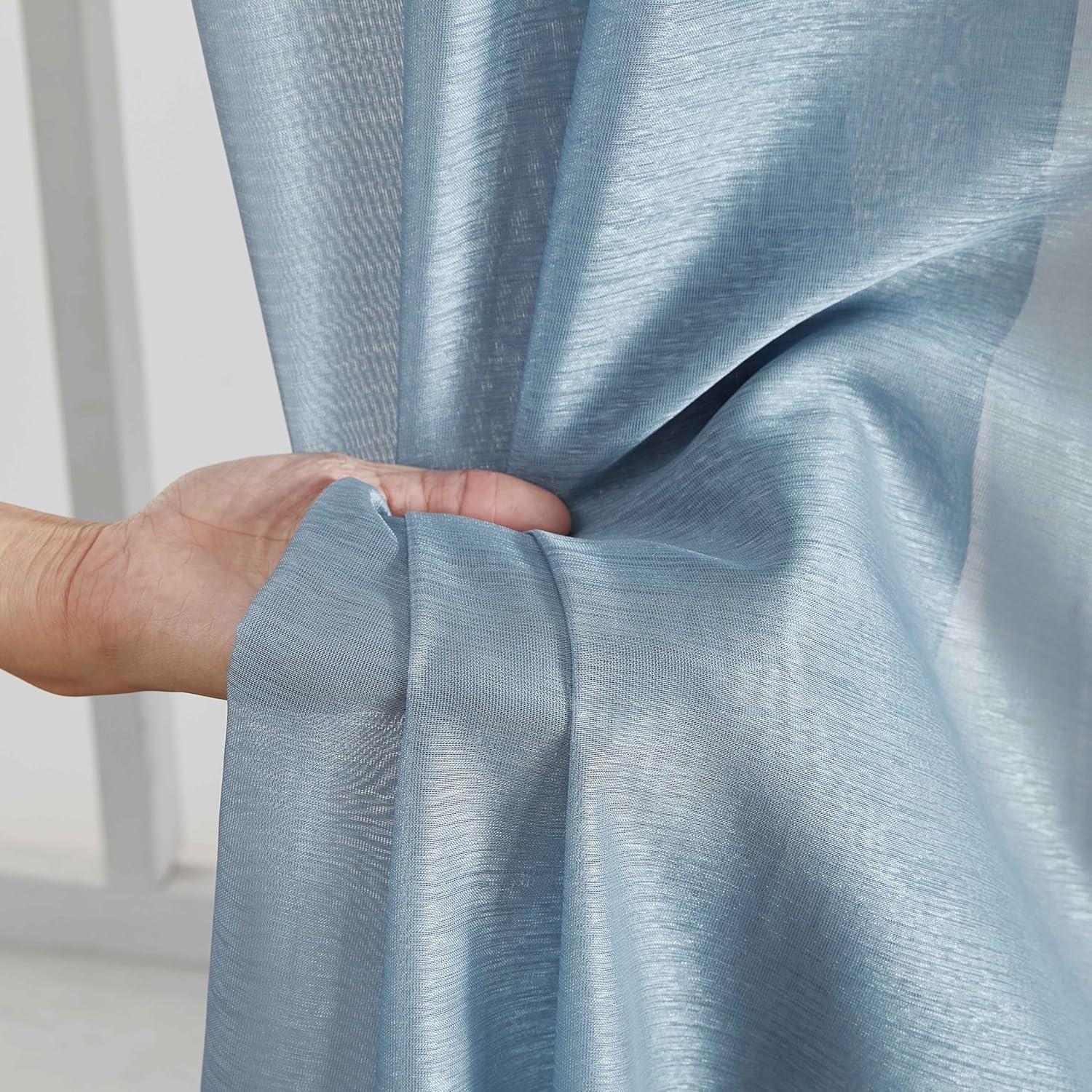 HLC.ME Semi Sheer Voile Light Filtering Transparent Window Curtain Grommet Panels - Set of 2 - Dusty Blue, 54 W x 72 L