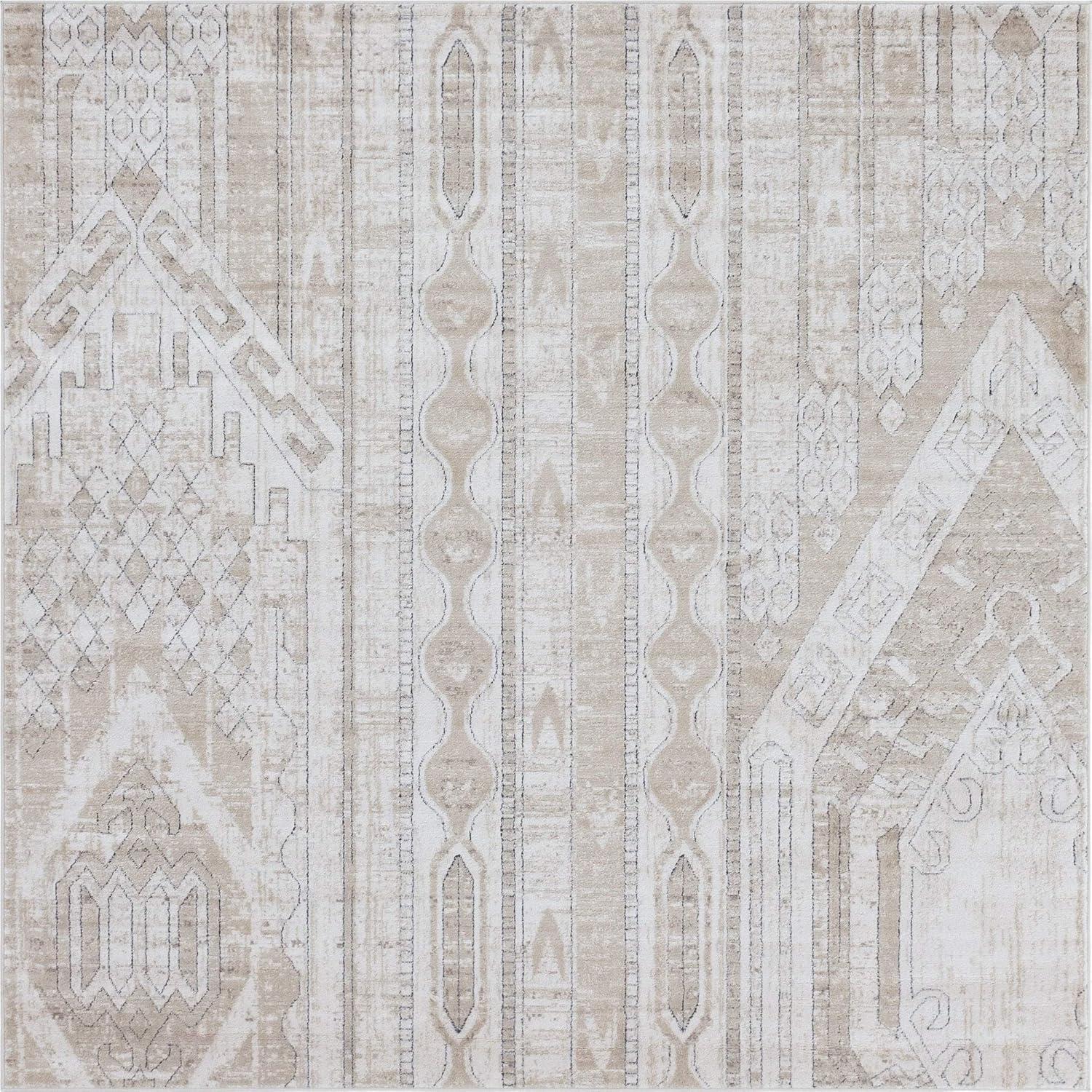 Rugs.com Oregon Collection Rug – 8 Ft Square Ivory Low-Pile Rug Perfect For Living Rooms, Kitchens, Entryways