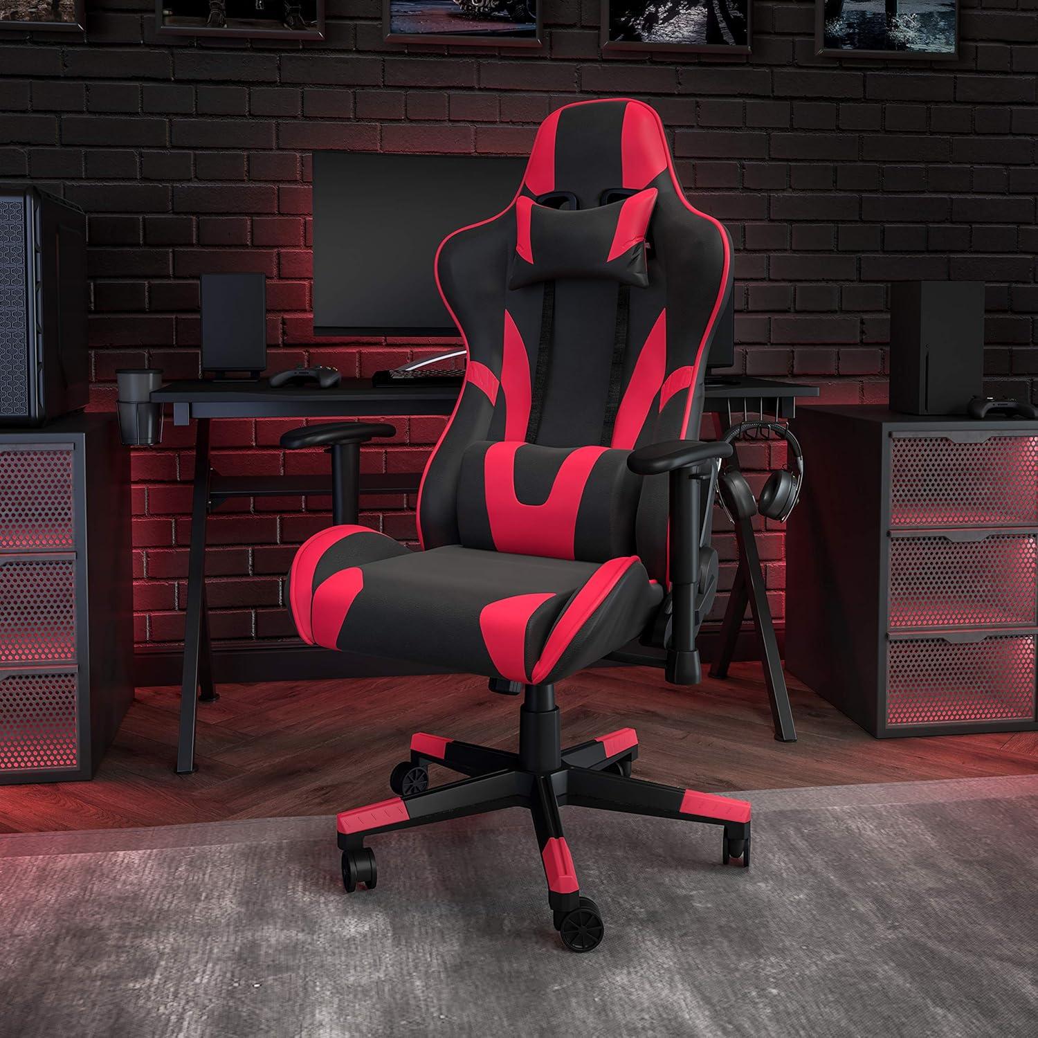 Flash Furniture X20 Gaming Chair Racing Office Ergonomic Computer PC Adjustable Swivel Chair with Fully Reclining Back in Red LeatherSoft