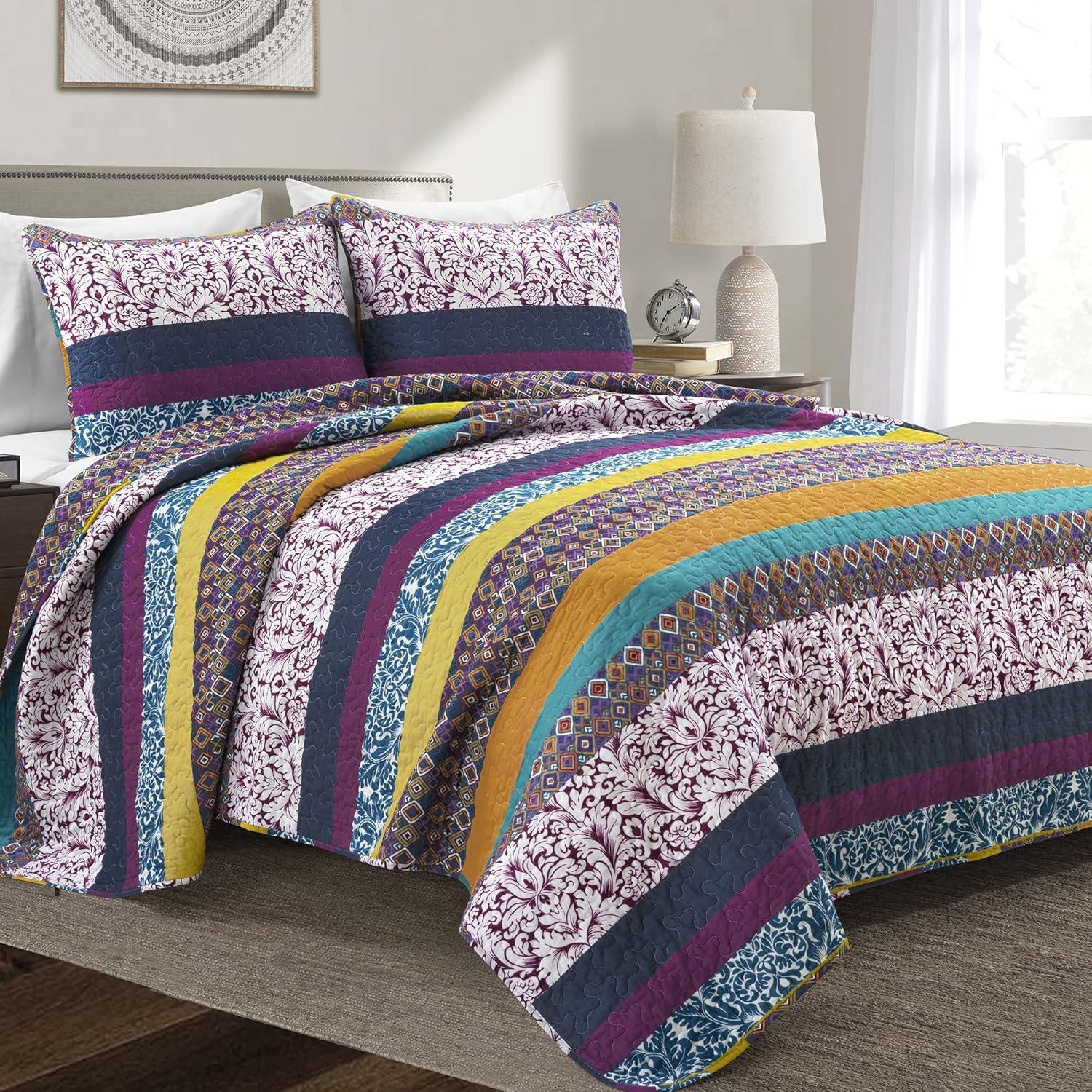 Lush Décor 3pc Boho Stripe Reversible Oversized Cotton Quilt Set