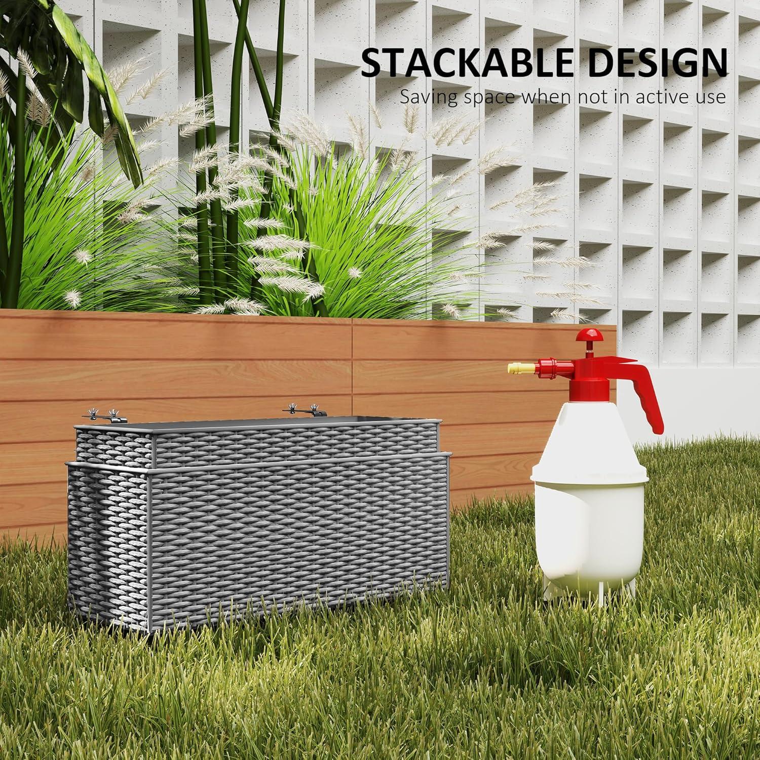 Outsunny Railing Planter Box (2 Pack, 20 Inch), Hanging Flower Pots with Hooks, Drainage Holes for Fence, Balcony, Garden, Patio, Rattan Look, Black