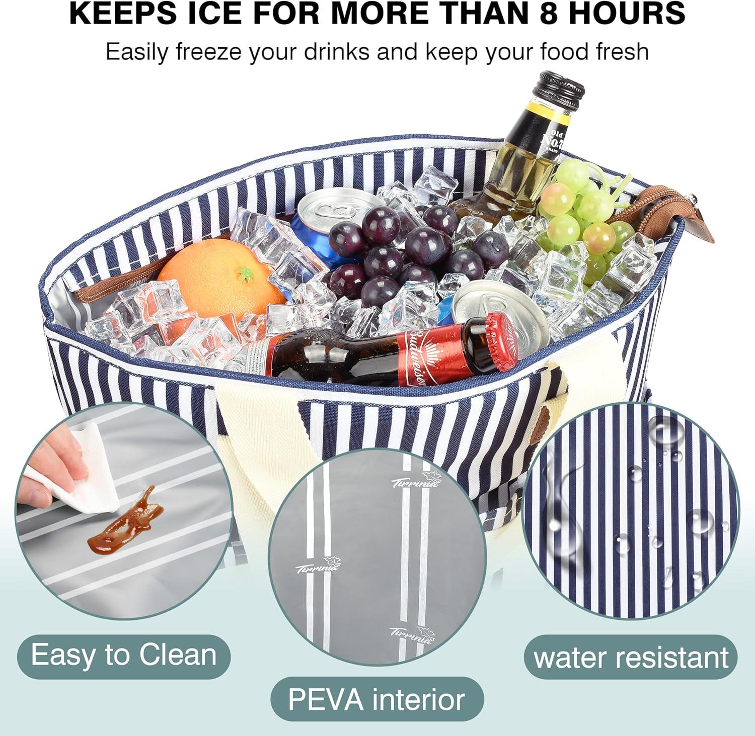 Solaris Insulated Cooler Bag, 3 Layer Leakproof Soft Cooler tote bag, Collapsible Waterproof Grocery Thermal Bag, Gift Ideas for Picnic, Gray Strip