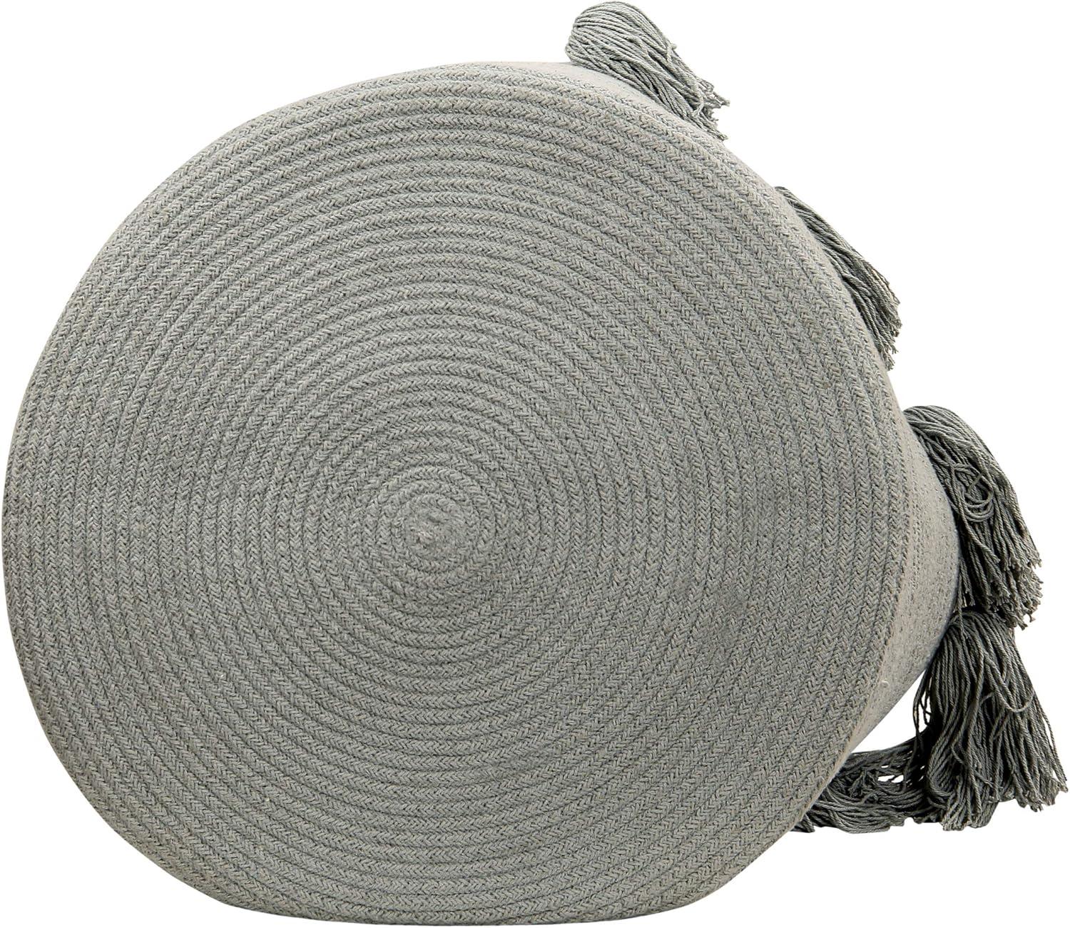 Casual Tassels Light Grey Round Cotton Storage Basket