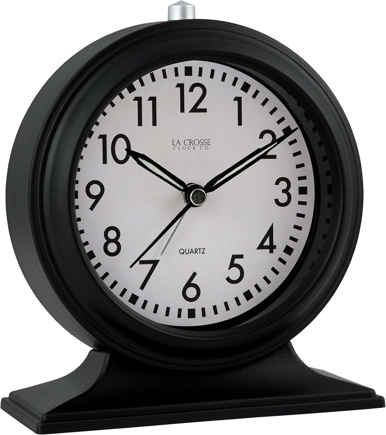 Symple Stuff Traditional Analog Quartz Movement / Crystal Tabletop Clock with Alarm in Black