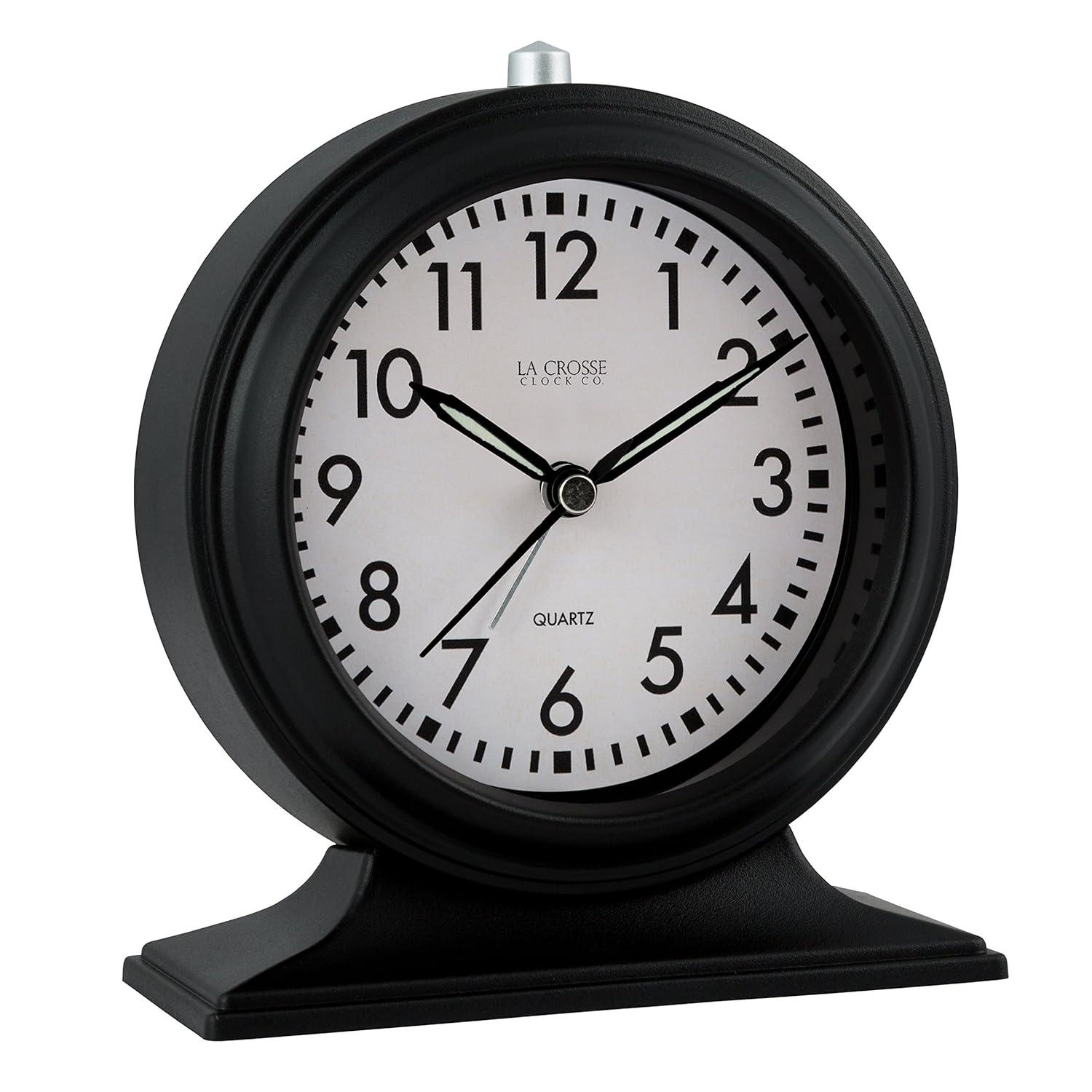 Symple Stuff Traditional Analog Quartz Movement / Crystal Tabletop Clock with Alarm in Black