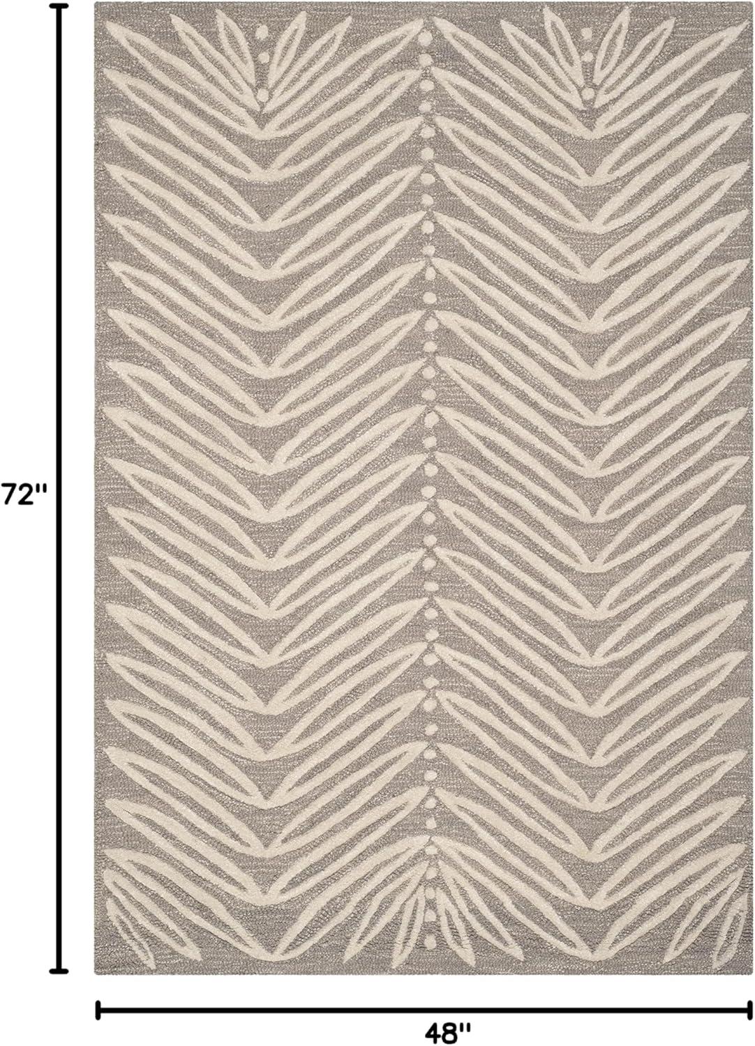 Chevron Leaves Beige and White Wool Viscose 4' x 6' Rug