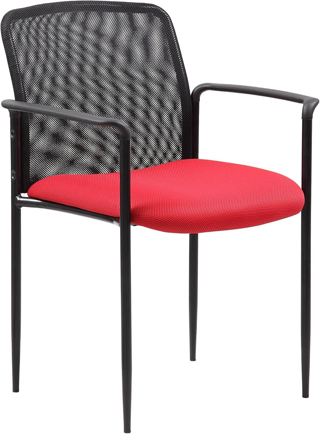 Red Mesh and Metal Stackable Guest Chair with Fixed Arms