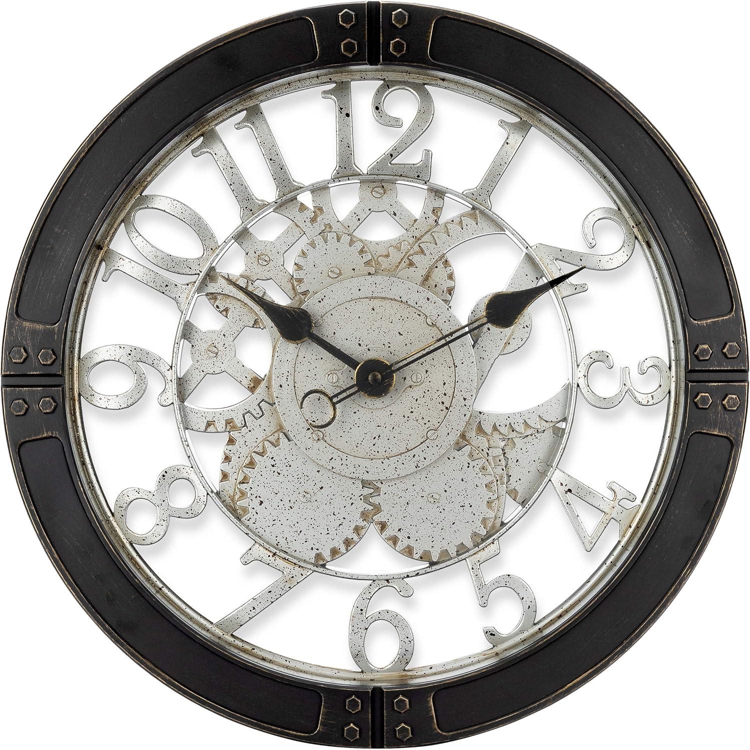 16" Gear Wall Clock with Open See Through Dial - Westclox: Quartz Movement, Industrial Black Frame