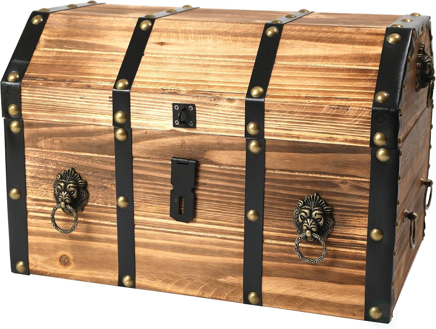 Vintiquewise Large Wooden Decorative Lion Rings Pirate Trunk with Lockable Latch and Lock