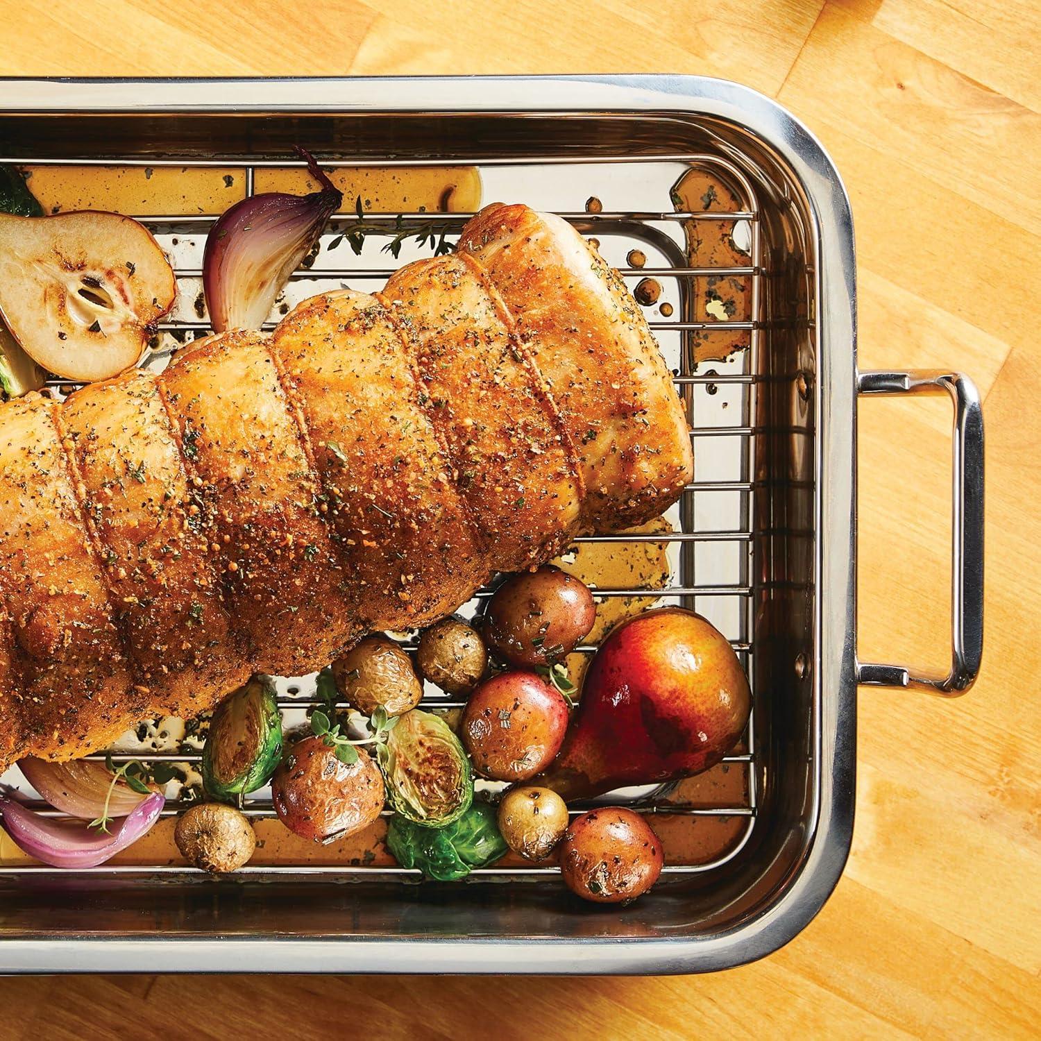 Farberware Farberware Classic Traditions Stainless Steel Roaster / Roasting Pan With Rack, 17-Inch X 12.25-Inch, Stainless Steel